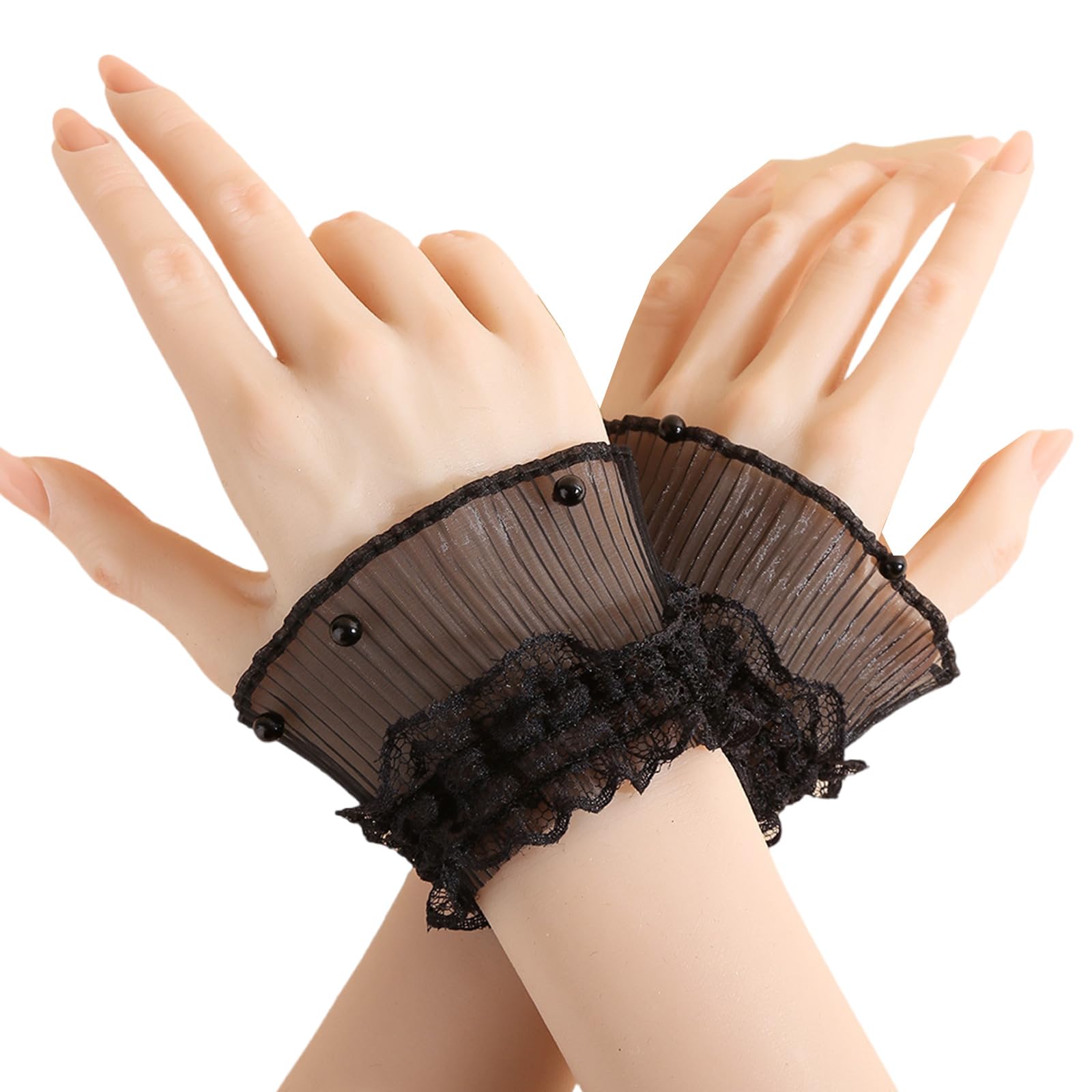 MICFENY Ruffled Arm Sleeves With Lace Bead Trim Decorative Wrist Cuffs Faux Sleeves For Women Girl Casual and Everyday Wear