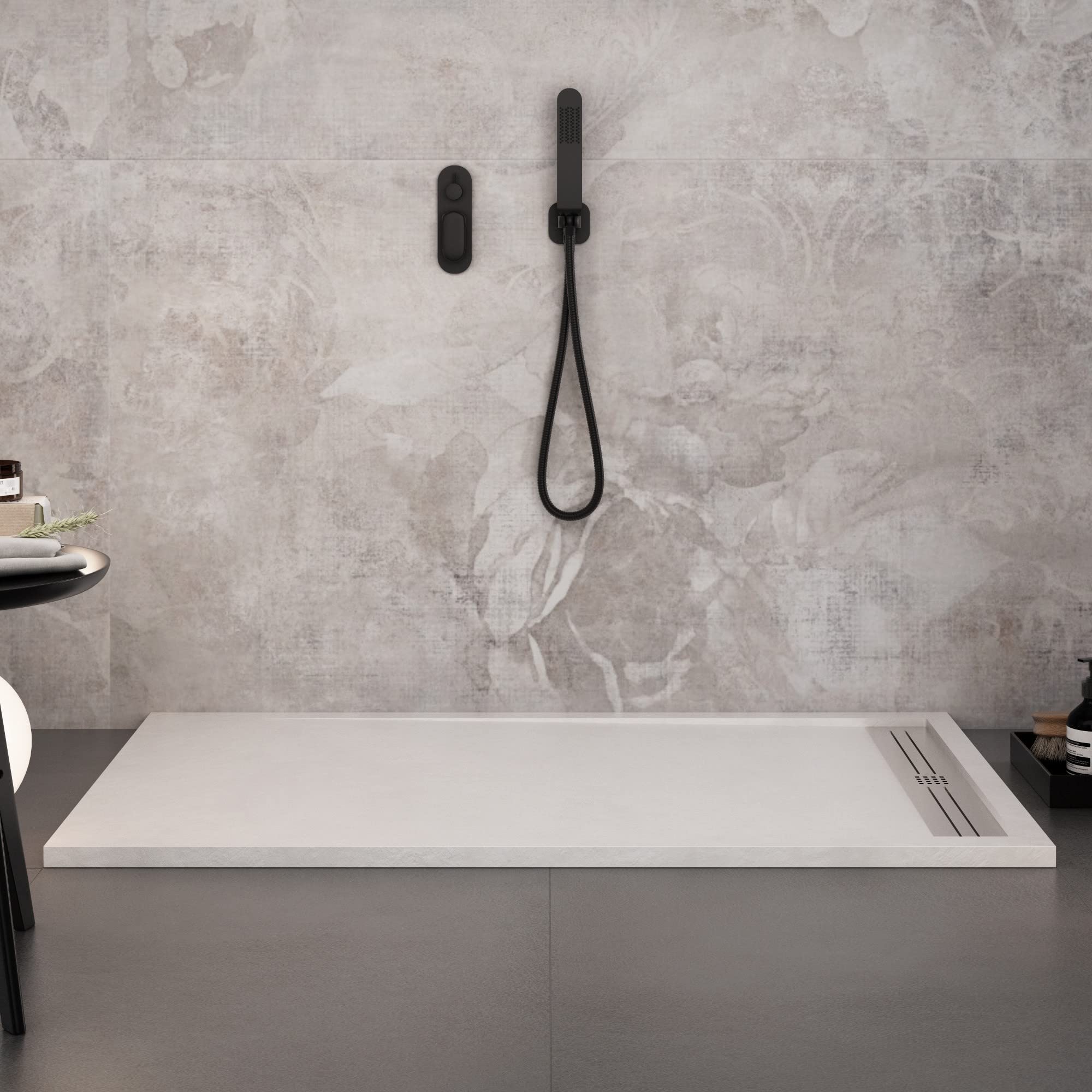 OLIMPO DOCCE - Plato de ducha de mármol blanco efecto piedra cemento Relax - 90 x 120 cm