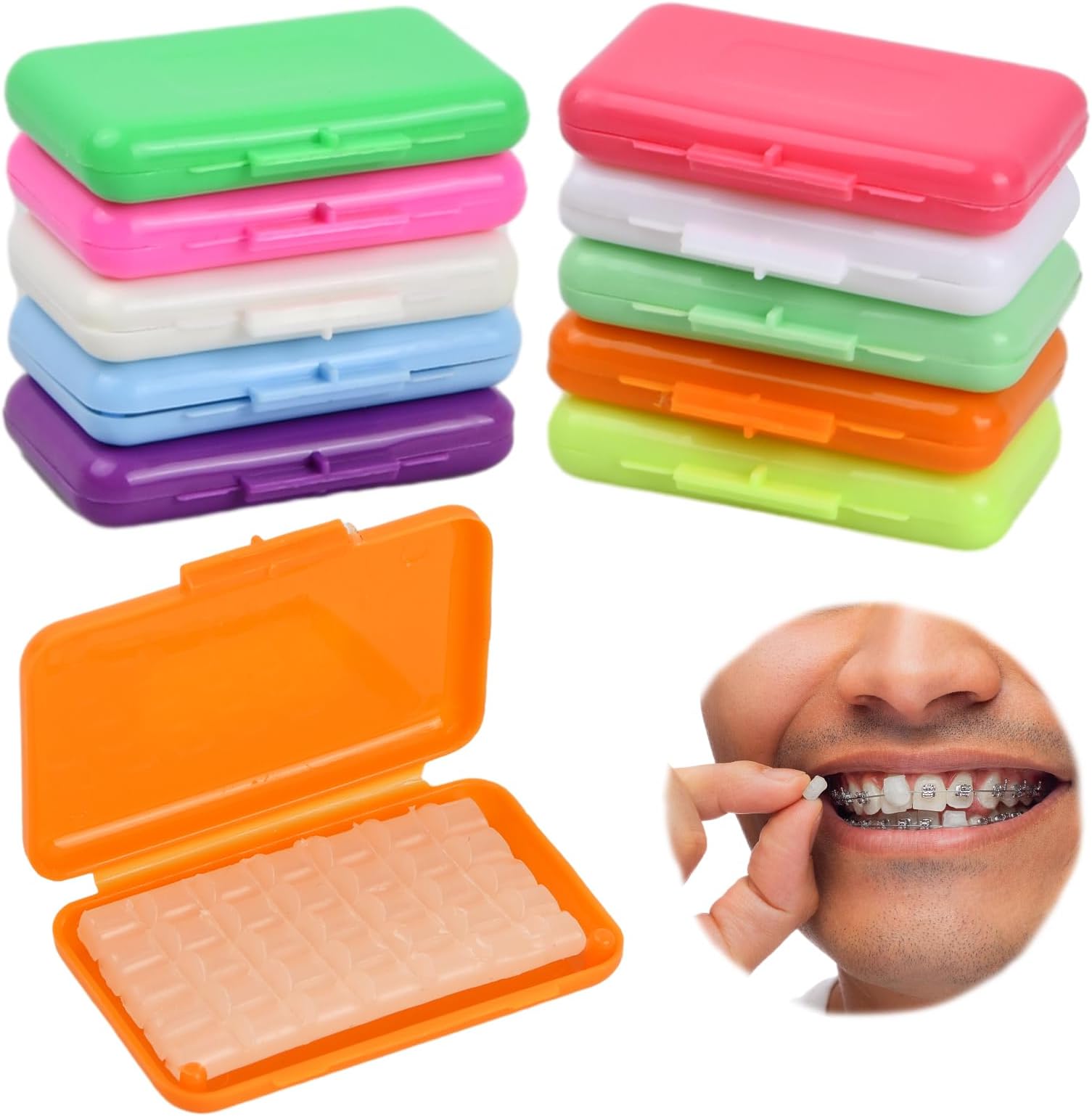 Natuce Orthodontic Braces Wax, 10 Boxes/50 Strips Pre-Cut Dental Wax, Dental Wax for Braces, for Relieving Irritation and Pain (10 Colours)