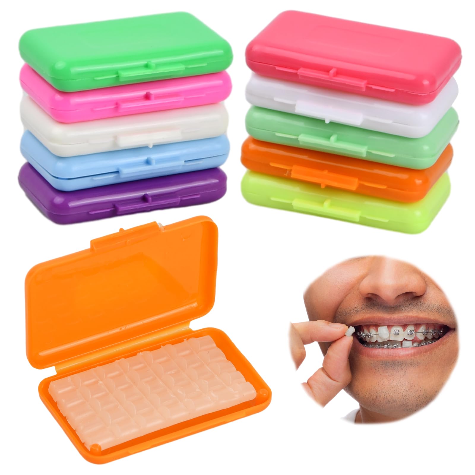 Natuce Orthodontic Braces Wax, 10 Boxes/50 Strips Pre-Cut Dental Wax, Dental Wax for Braces, for Relieving Irritation and Pain (10 Colours)