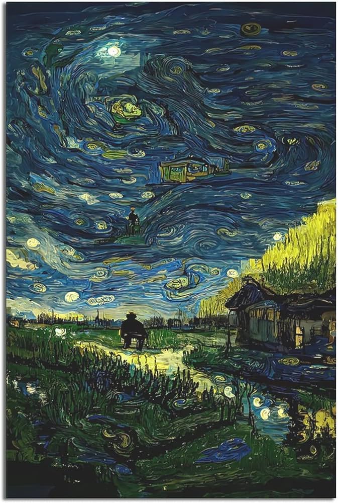 Amazon.co.jp: ヴァンゴッホの抽象壁画[星月る夜] [壁掛け 絵画]美しい