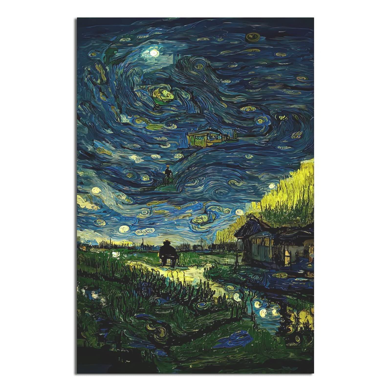 Amazon.co.jp: ヴァンゴッホの抽象壁画[星月る夜] [壁掛け 絵画]美しい