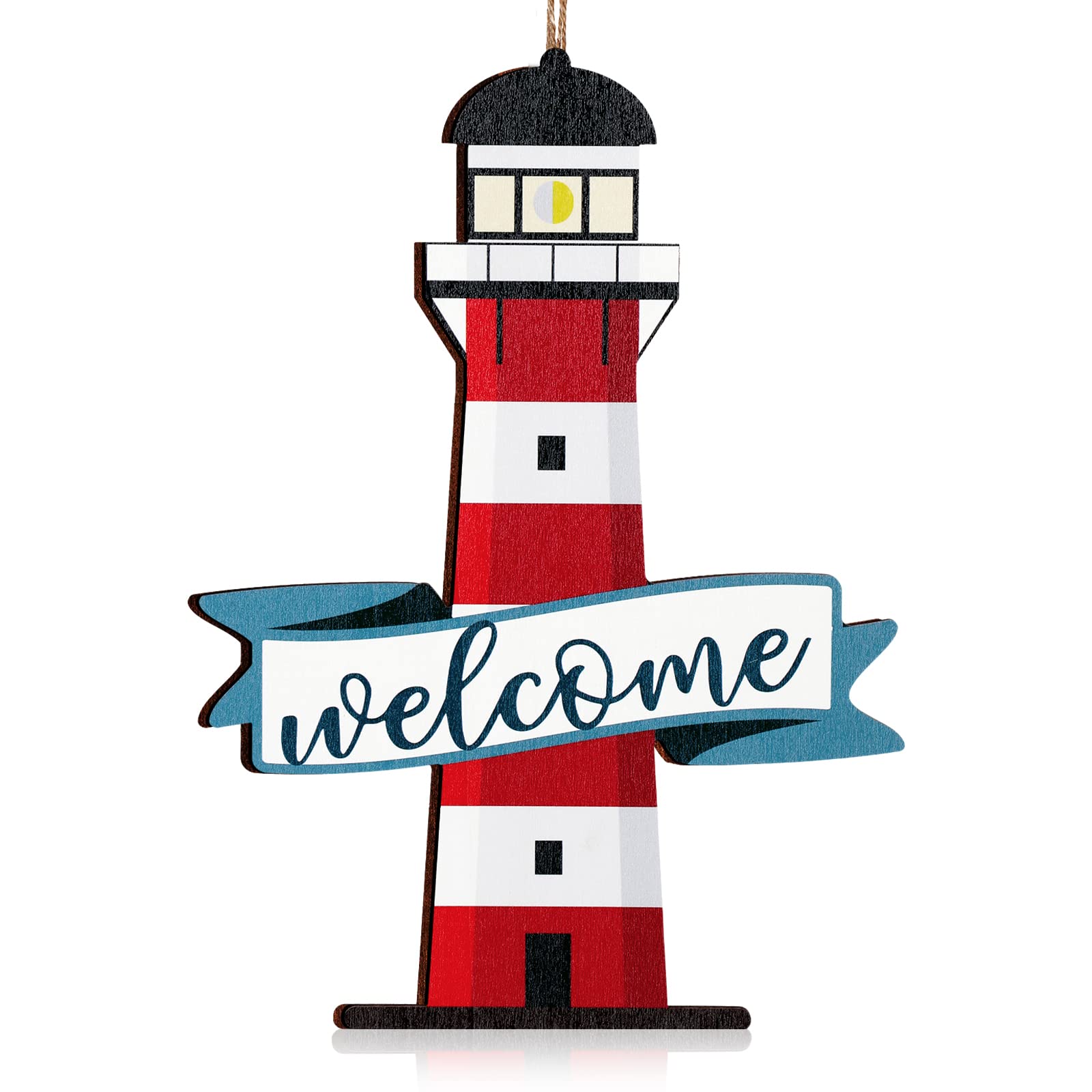 Welcome Sign Wood Decor for Front Door Lighthouse Summer Decorative Plaques Tropical Wooden Hanging Sign Hawaiian Themed Wreath Door Decorations Hanger