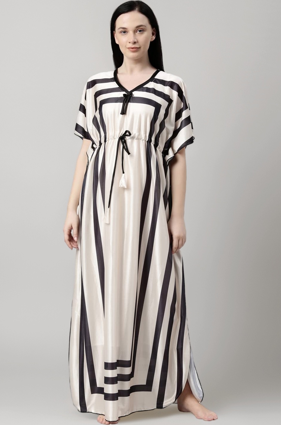 Women's Satin Printed Kaftan Nighty Long Maxi for Women Ladies (Free Size)