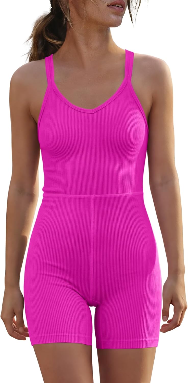 Yanekop Womens Athletic Romper Workout Bodycon One Piece Jumpsuit Ribbed Strappy Romper Seamless Yoga Pilates Outfit - Image 4