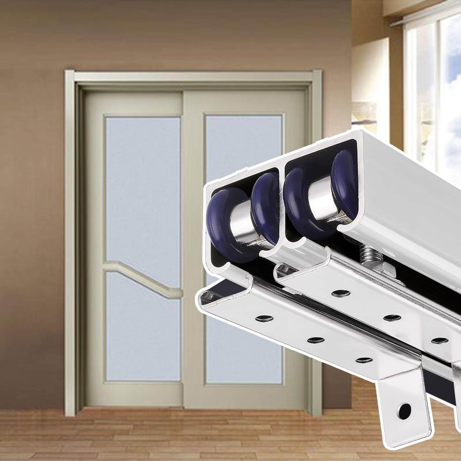 LJISEHG Trackless Barn Ghost Door Kit, Invisible Sliding Door Track, Concealed Hardware for Wooden Pocket Door, Kitchen & Garage Use(Silver,34inch/86cm)