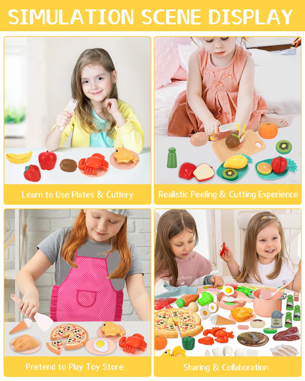 Accessoire Cuisine Enfant Ensemble Dinette Enfant Ustensile Fruits et Légumes Jouet à Couper de Jouet imitant Jeu de Role Chef Kit Cuisine Enfant avec Nourriture Jouet Couteau