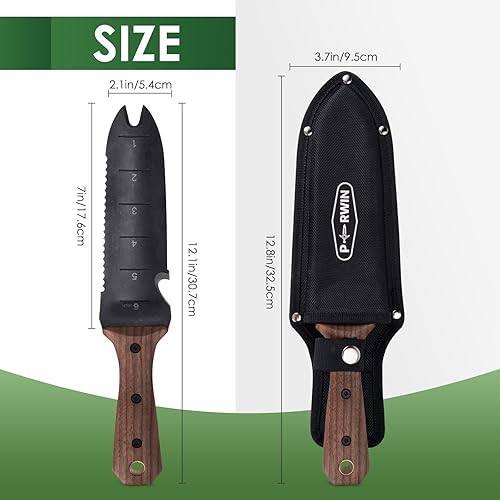 Miniatura 6 de PERWIN Hori Hori - Cuchillo de jardín, herramientas de jardín con funda para desmalezar, plantar, excavar, hoja de acero inoxidable de 7 pulgadas