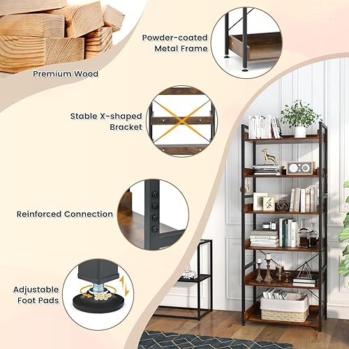 Miniatura 7 de LOKO Estantería industrial de 6 niveles, estantes de almacenamiento de 70 pulgadas de alto con 4 ganchos, estante de almacenamiento independiente