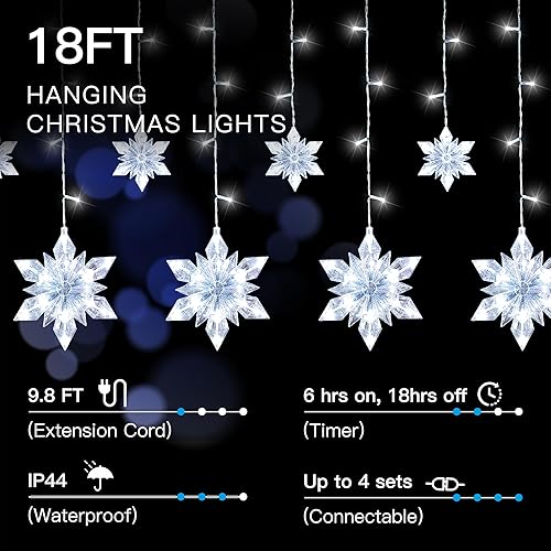 Miniatura 5 de Tira de luces de Navidad con forma de copo de nieve para exteriores, 8.2 pies, 144 luces LED conectables, luces de carámbano colgantes para casa,