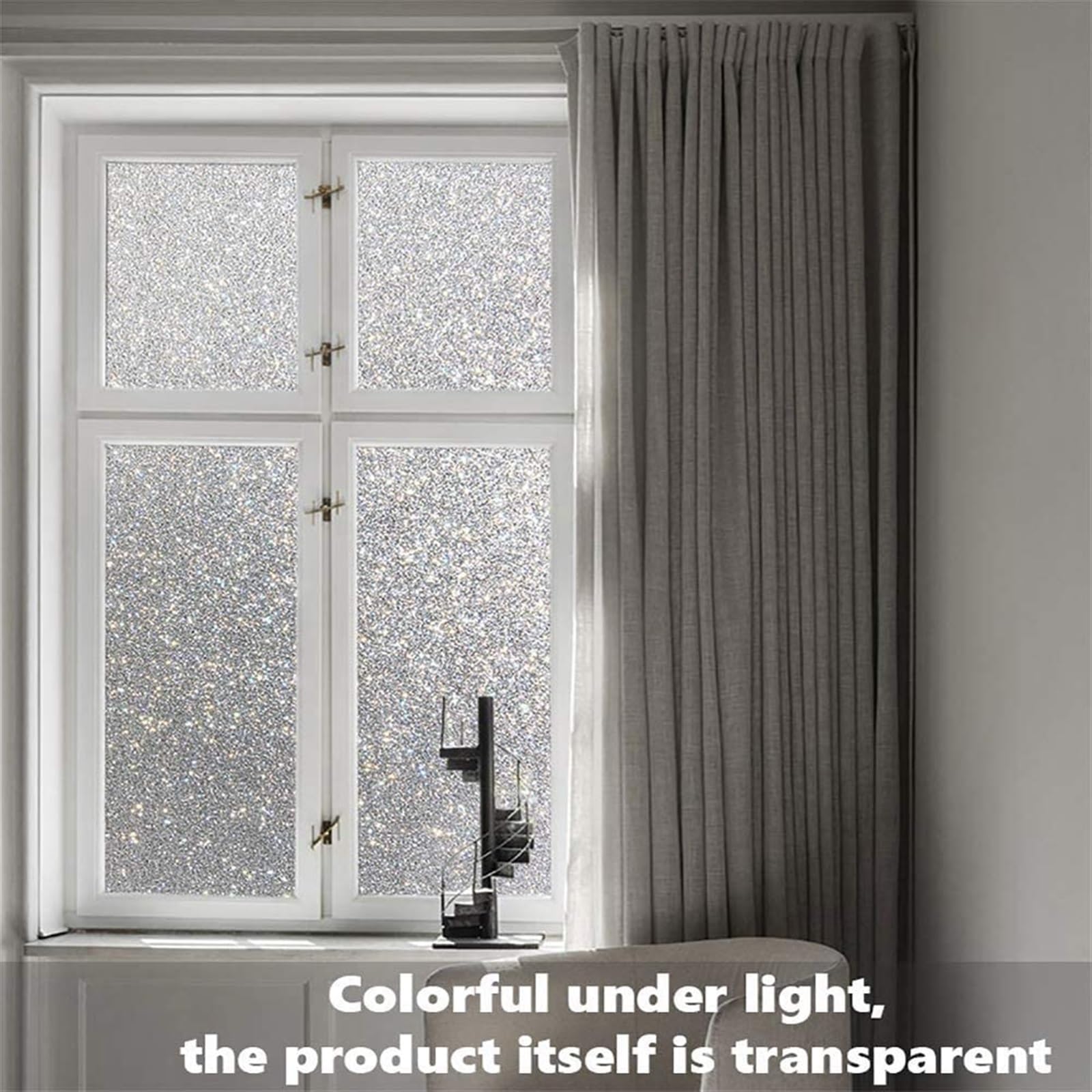 Glasfensterfolie Fensterfolie mit Kristallmuster, Sichtschutzfolie, Milchglas, Selbstklebender Sichtschutz, Fensteraufkleber, Anti-UV, for Zuhause, Schlafzimmer(90x200cm)