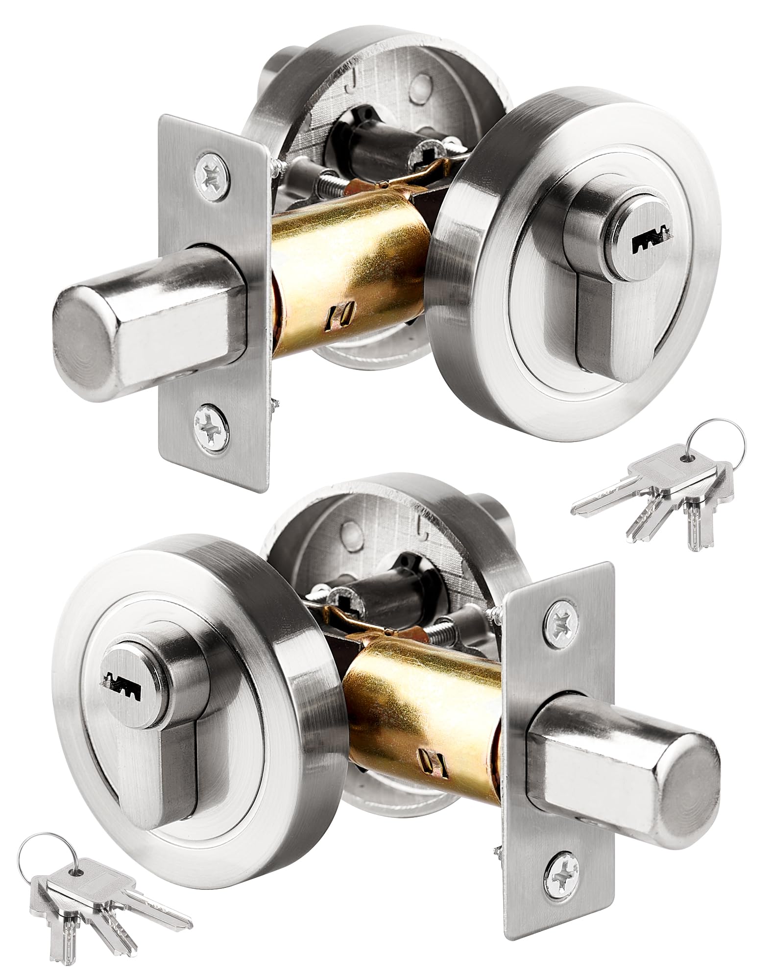 2 PCS Single Cylinder Deadbolt Round Security Door Lock with Key Zinc Alloy Deadbolt Standard Size for Bathroom Bedroom Door Lock Entrance for Interior and Exterior