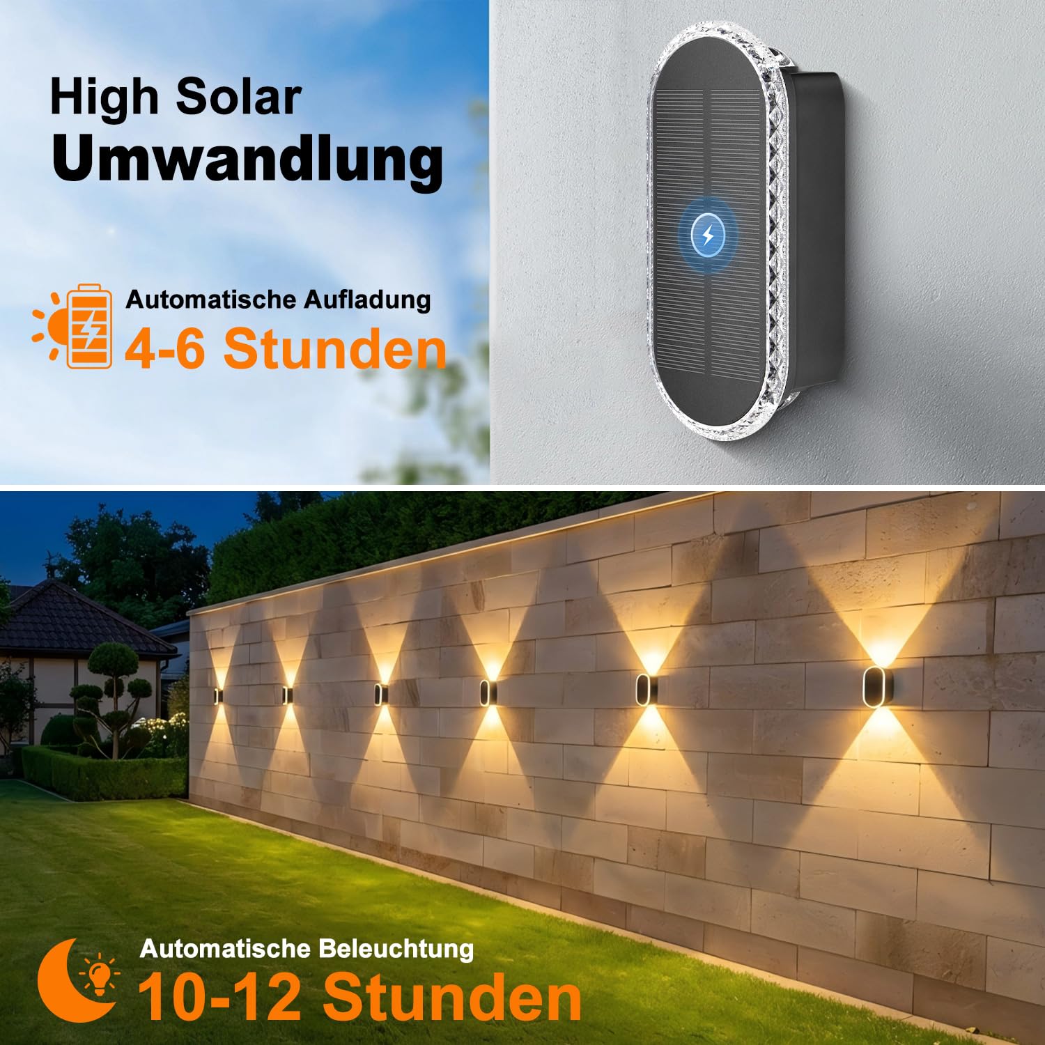 ELLASAY Solarlampen für Außen, Solar Wandleuchte Up and Down IP65 Wasserdicht, 3 Farben Heller Solarleuchten für Garten Kabellos 4 Pack