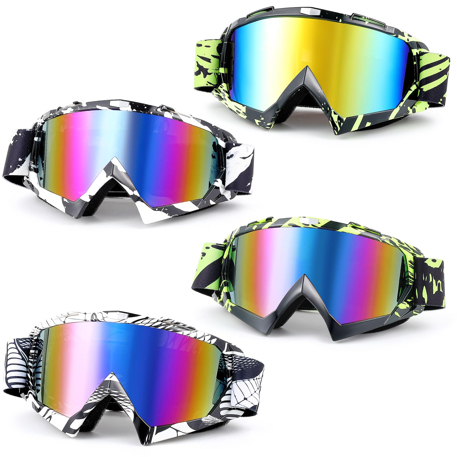 Tallew 4 paia di occhiali da moto da cross, da corsa, ATV, unisex, per sport e sci (classici)