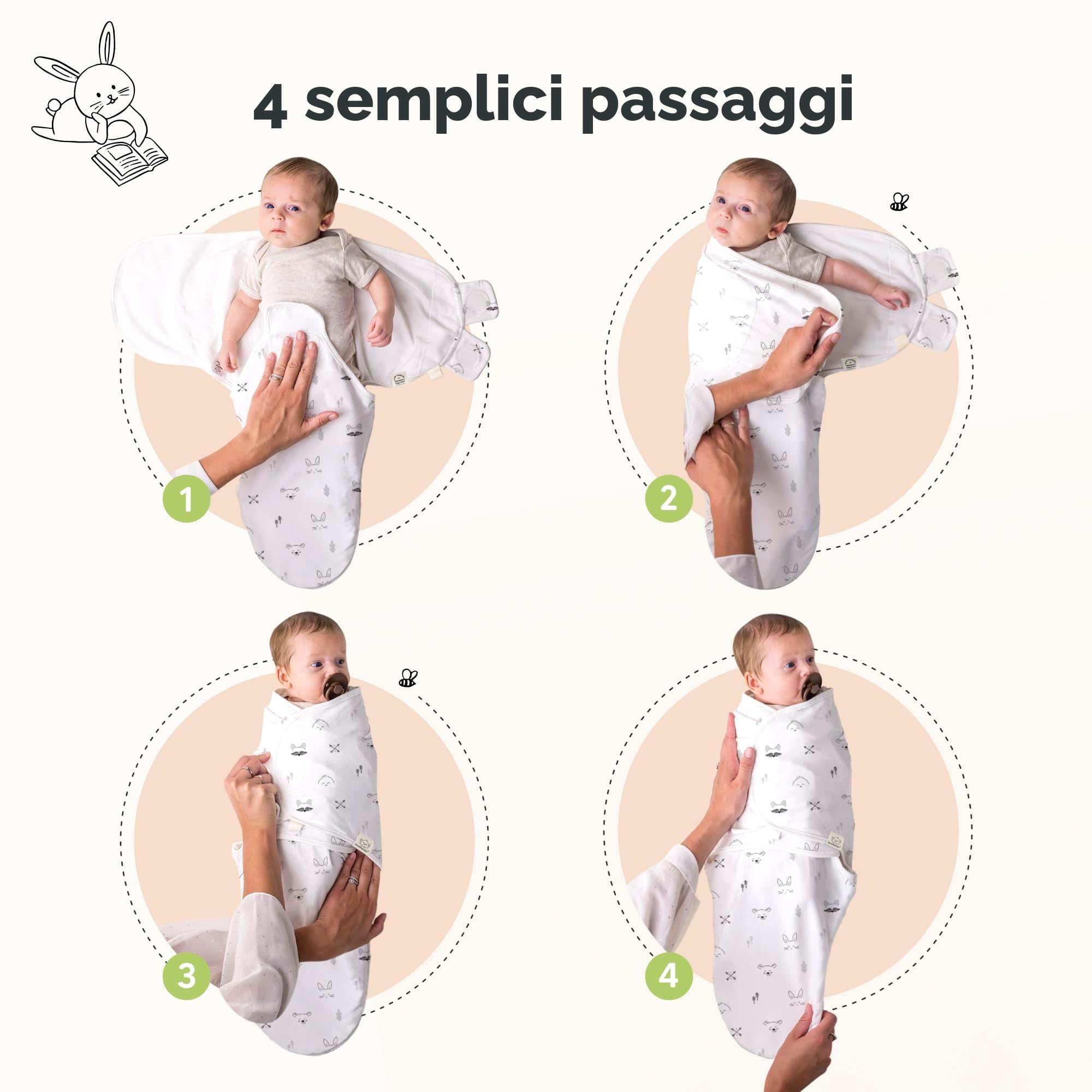 KeaBabies Sacchi per il Sonno per neonati Organici - 3-Pack Swaddles 0-3 Mesi - Ergonomico - (Nordic)