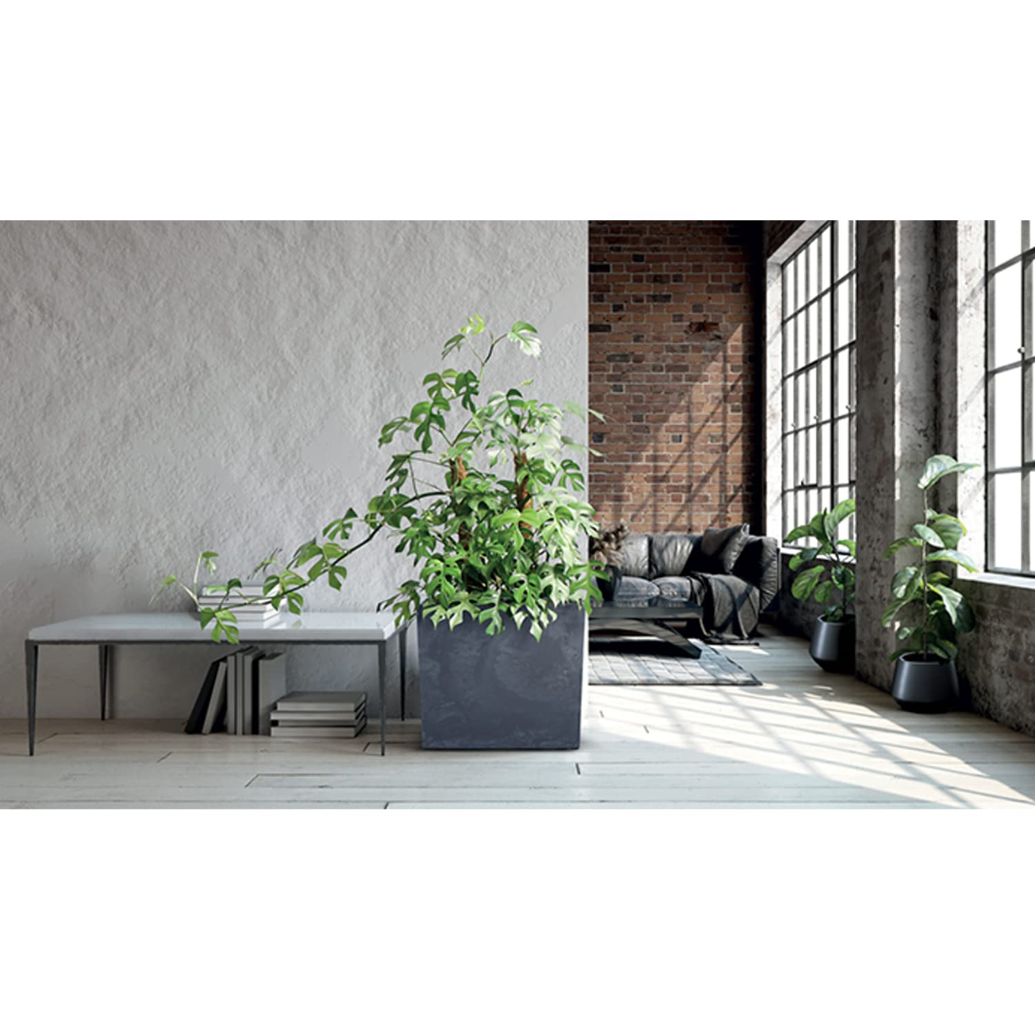 URBI Case - Fioriera effetto cemento, con serbatoio interno, antracite, 77 x 23,5 x 68,6 cm