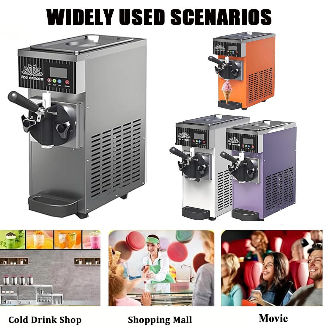 Máquina de Helado de Servicio Suave - Fabricante de encimera Comercial, 750W Power, Ofrece dispensación Continua de 4-8kg/H para restaurantes y Tiendas de postres