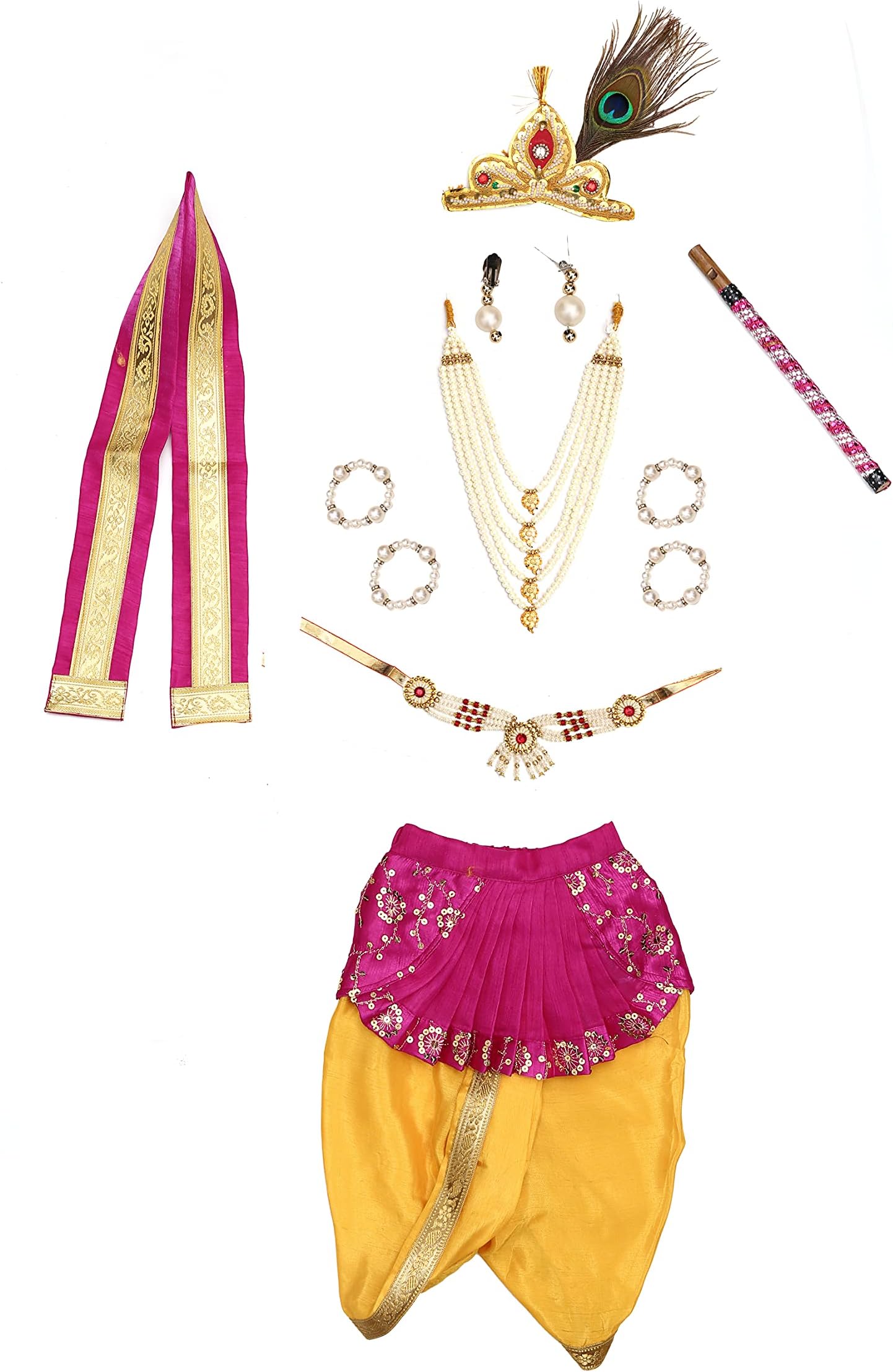 Raj Costumes Little Baby Krishna krishan ji kanha dress for Kids Boys Girls Janmashtami Set of 11 items