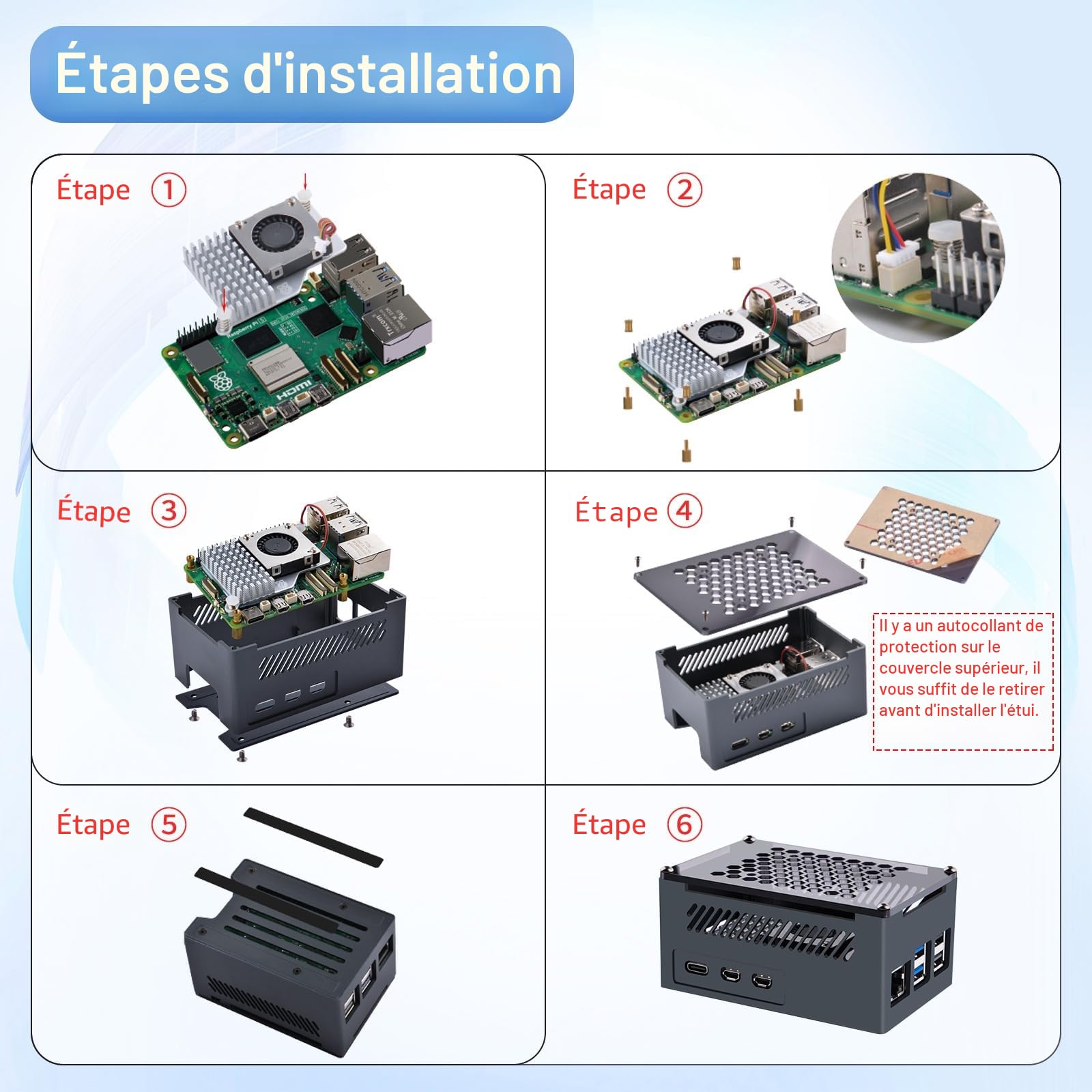 GeeekPi Raspberry Pi 5 Aluminium Boîtier avec Official Active Cooler, Support PCIe M.2 NVMe SSD Shield Top X1001 / X1000 / X1003 / N04 / N05