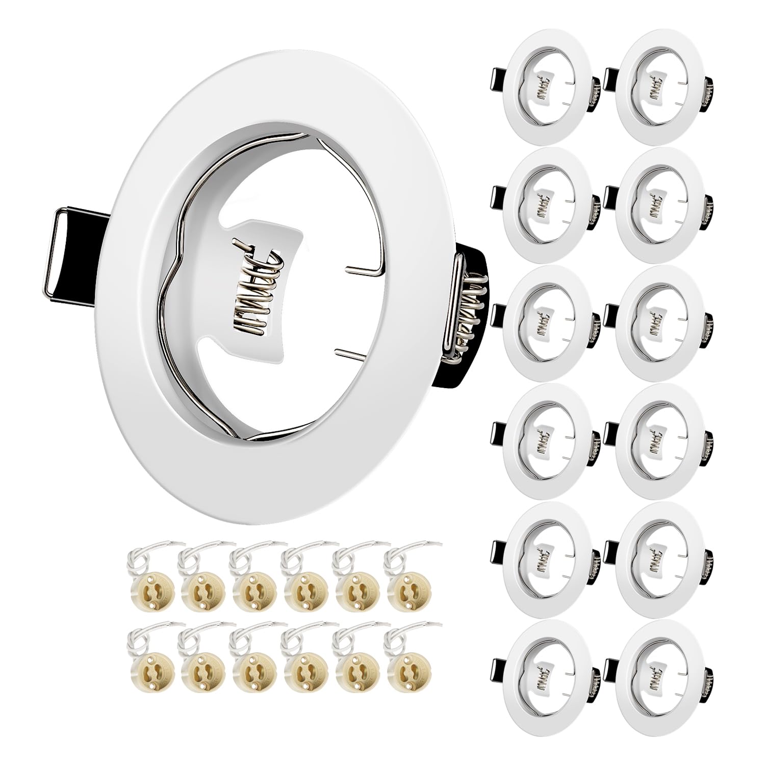 Tofisr LED Recessed Ceiling Light Mounting Frame Round White Spotlight Fittings incl. GU10 Socket, Cut-Out Hole Size:55mm-70mm, Downlight Frame for LED and Halogen, Not Included Bulbs, 12 Pack