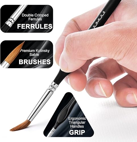 Miniatura 3 de Kolinsky Sable - Juego de 10 pinceles de acuarela con detalles de marta que mantendrán una punta fina y un resorte para acuarela, acrílico, gouache,