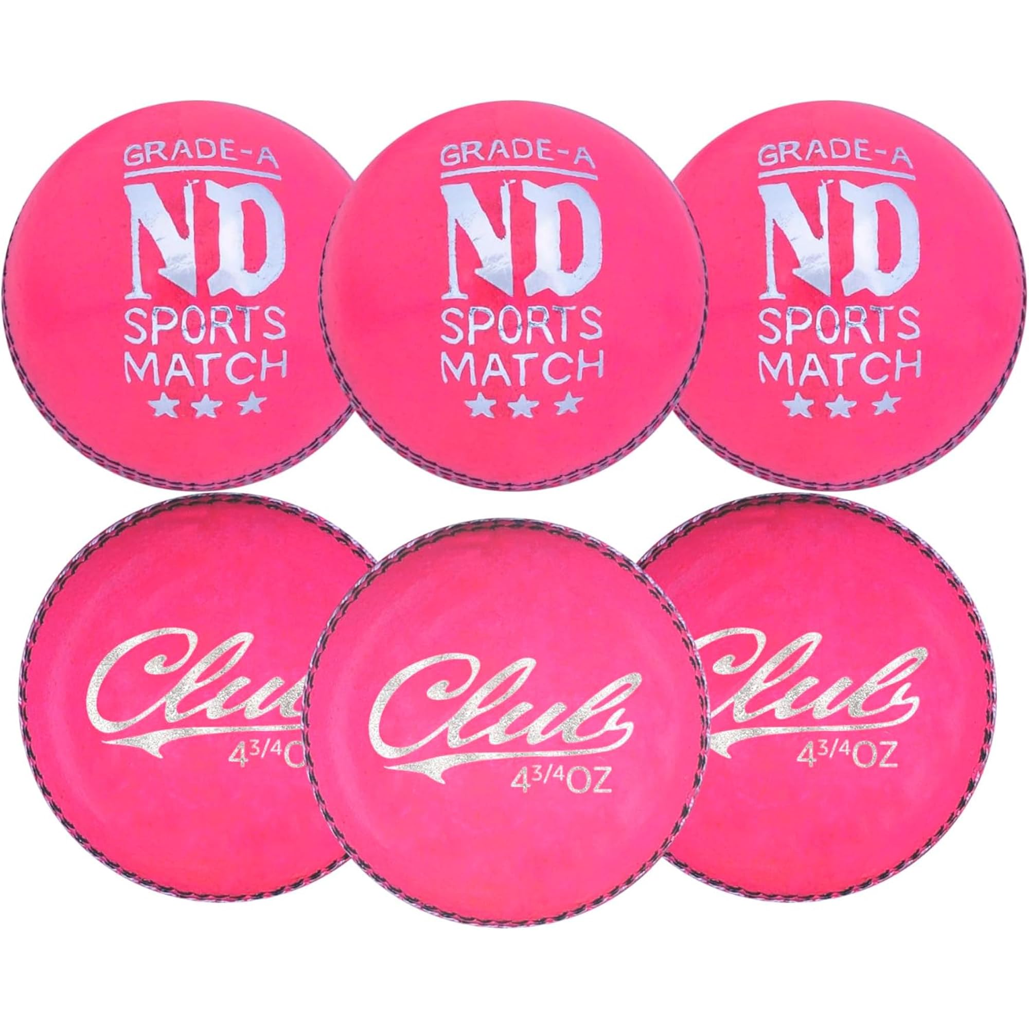 ND Sports Premium Grade Leather Cricket Ball for youth – Ideal for Practice, Training, and Matches – Available in Pack of 6 for Men's & Youth (Pink, Pack of 6)