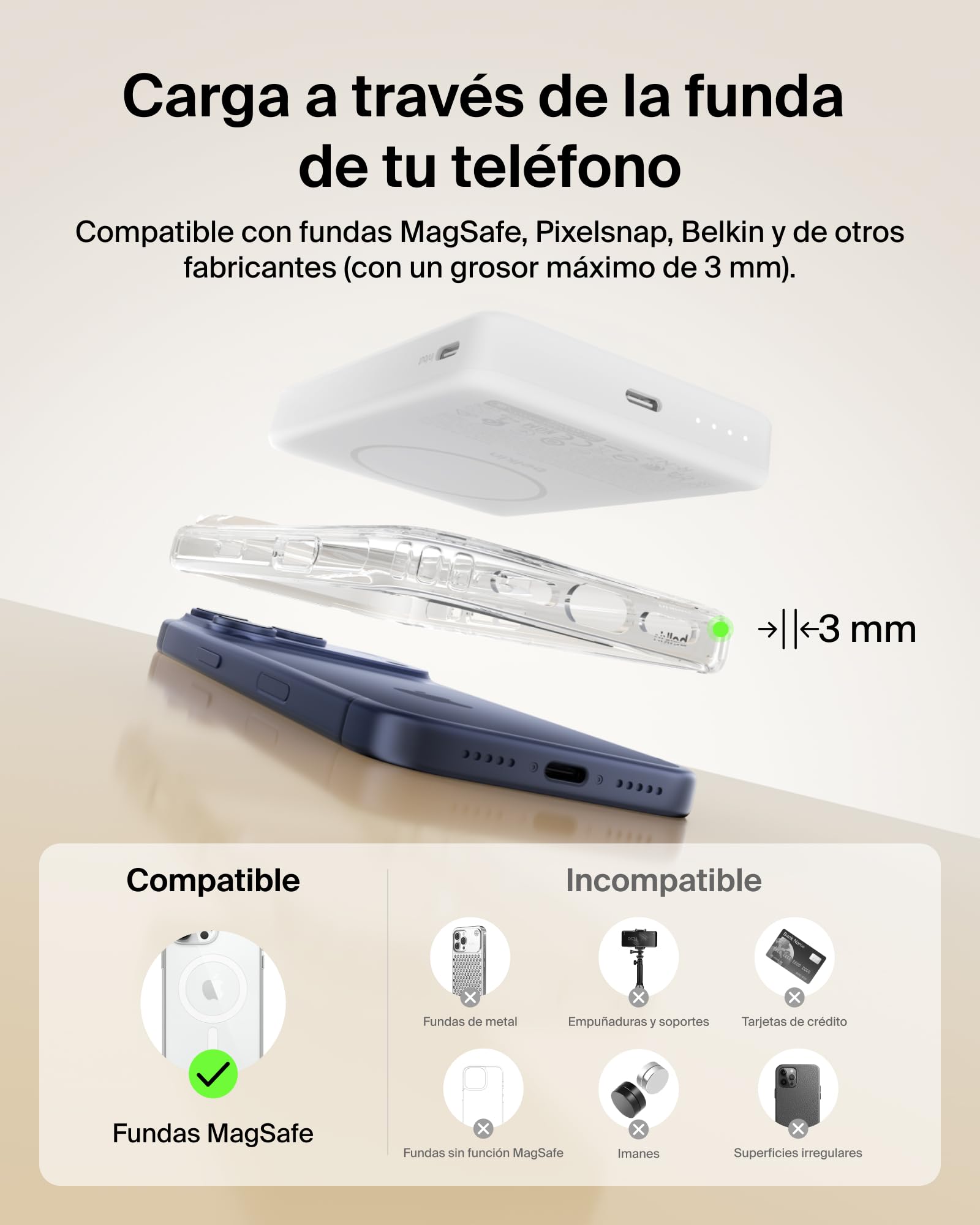 Belkin BoostCharge Batería Externa Magnética 10000mAh 1 Puerto USB-C Blanco | Power Bank 10000 mAh, Anillo Magnético, 2 Puertos USB-C, Cable Incluido, Autorizada como Equipaje de Mano, Batería Portátil
