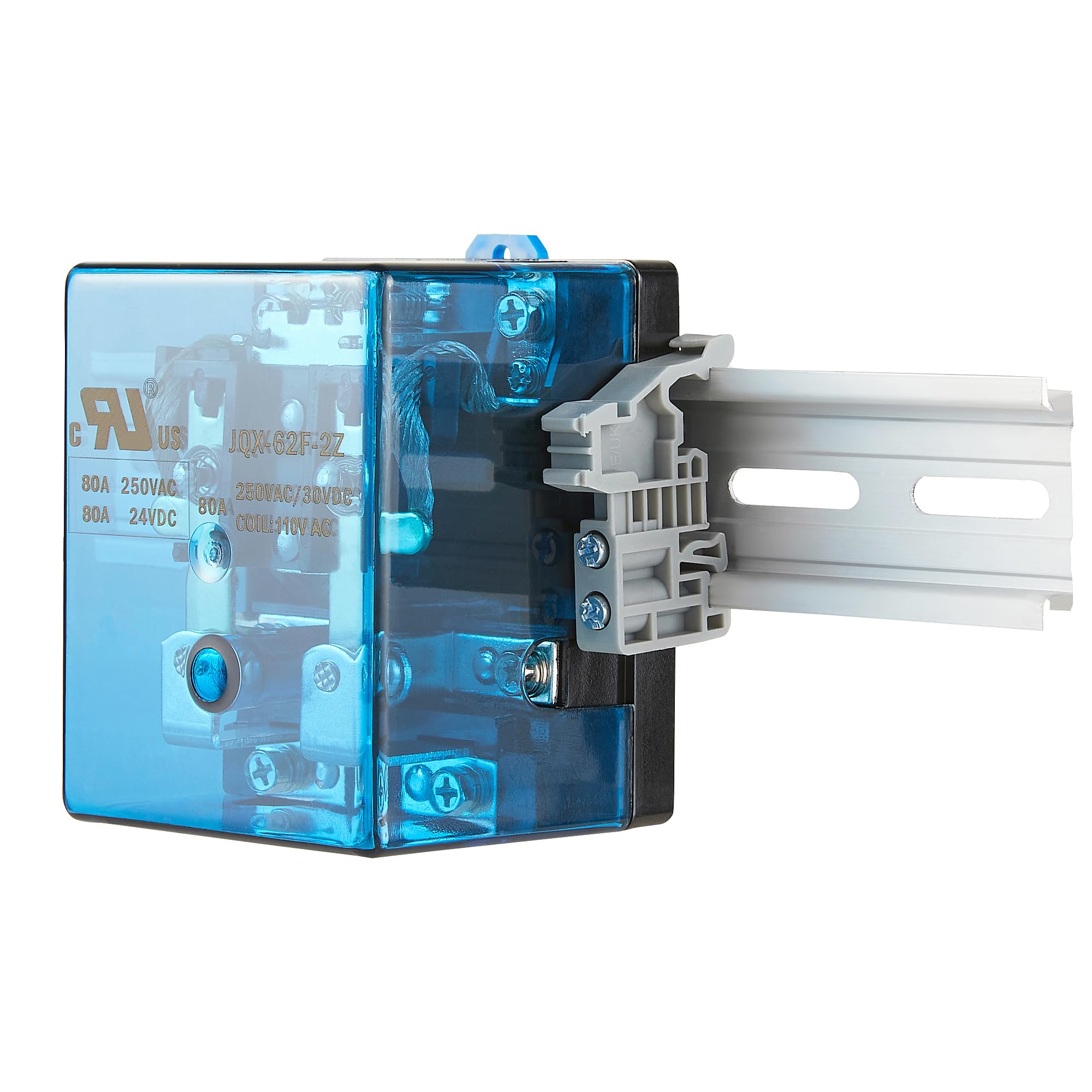 JQX-62F-2Z AC 110V 80A Electromagnetic Relay Set with Ring Terminal Copper Crimp Connector, Din Rail and Terminal Blocks End Stopper Bracket