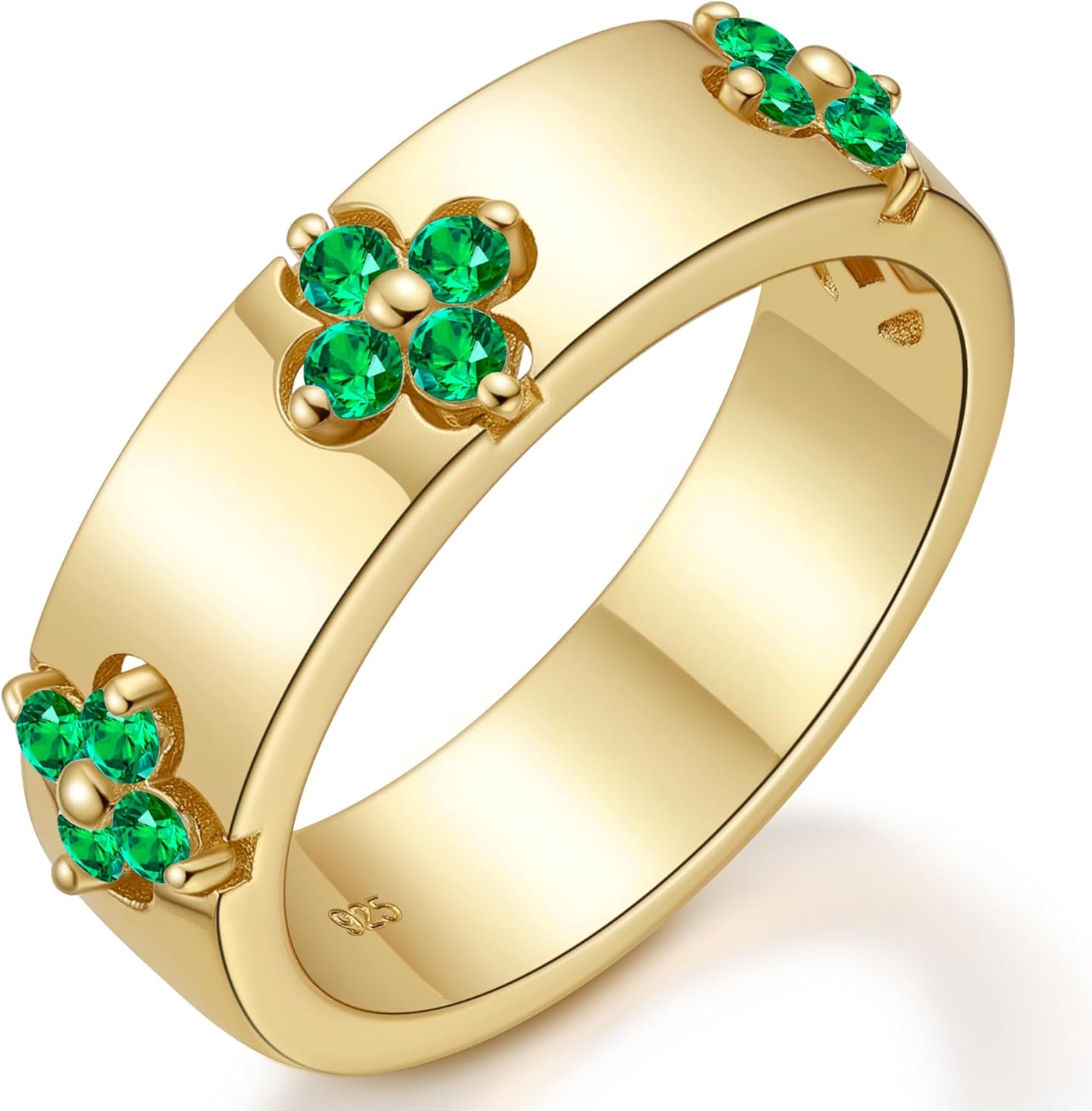 Premium Clover Rings for Lucky Women with Lab-Grown Moissanite|Lab-Grown Emerald|14K Gold Plated Non Tarnish