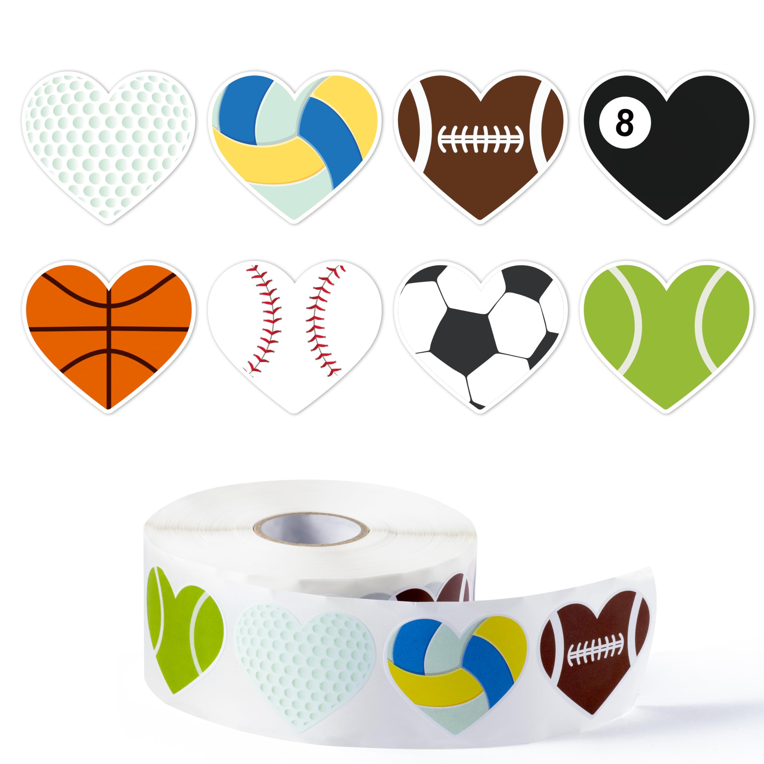 Autocollants de sport en cœur avec 8 motifs de baseball et football