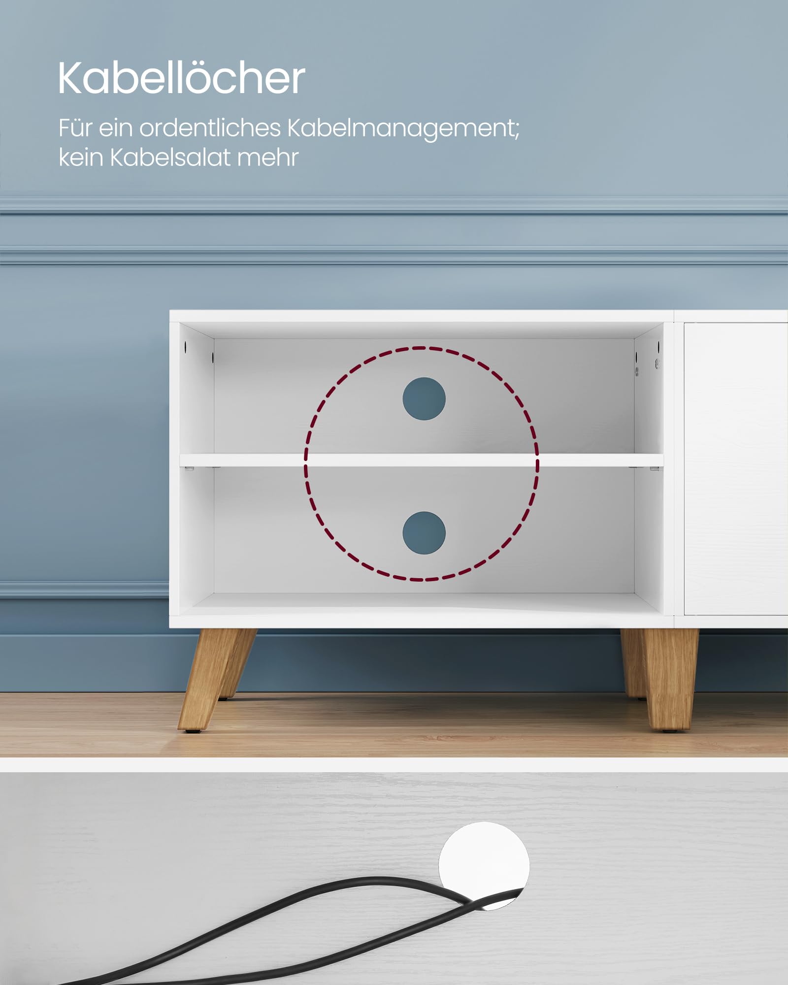 VASAGLE TV-Schrank, Fernsehtisch mit 2 Türen, 140 cm lang, TV-Regal für Fernseher bis zu 60 Zoll, verstellbare Ablagen, für Wohnzimmer, Esszimmer, Schlafzimmer, weiß LTV027T46
