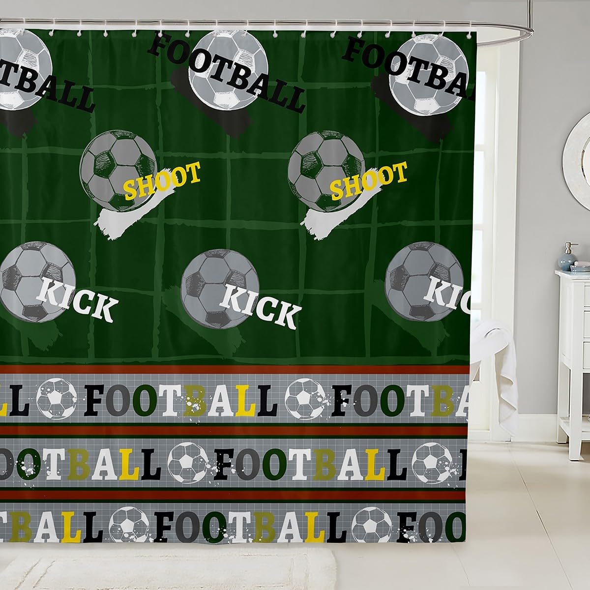 jejeloiu Football Shower Curtain for Bathroom Decor American Soccer Bath Curtain for Stalls Bathtubs Rugby Sports Bathroom Accessories Ball Gaming Waterproof Polyester Fabric with 12 Hooks 72"x72"