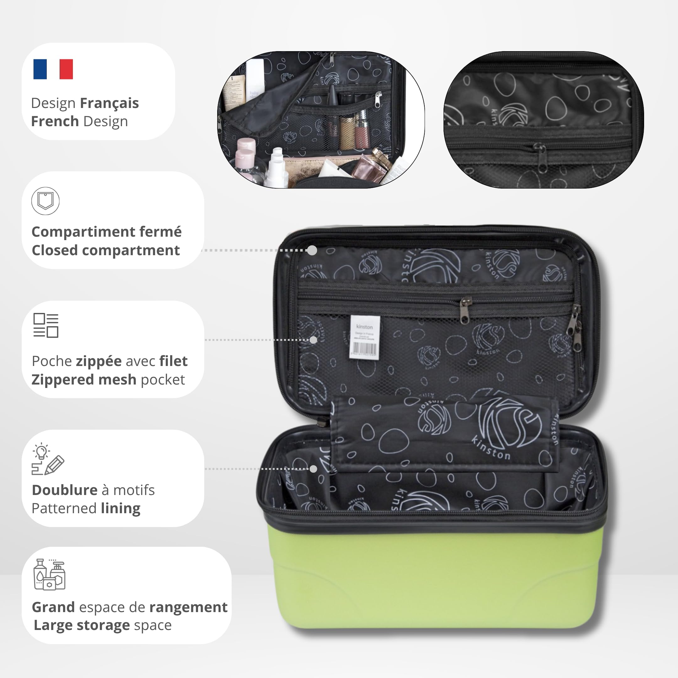 KINSTON Neceser de Viaje para Cosméticos, Rígido con Asa, Organizador de Viaje, Caja de Almacenamiento - Gran Capacidad