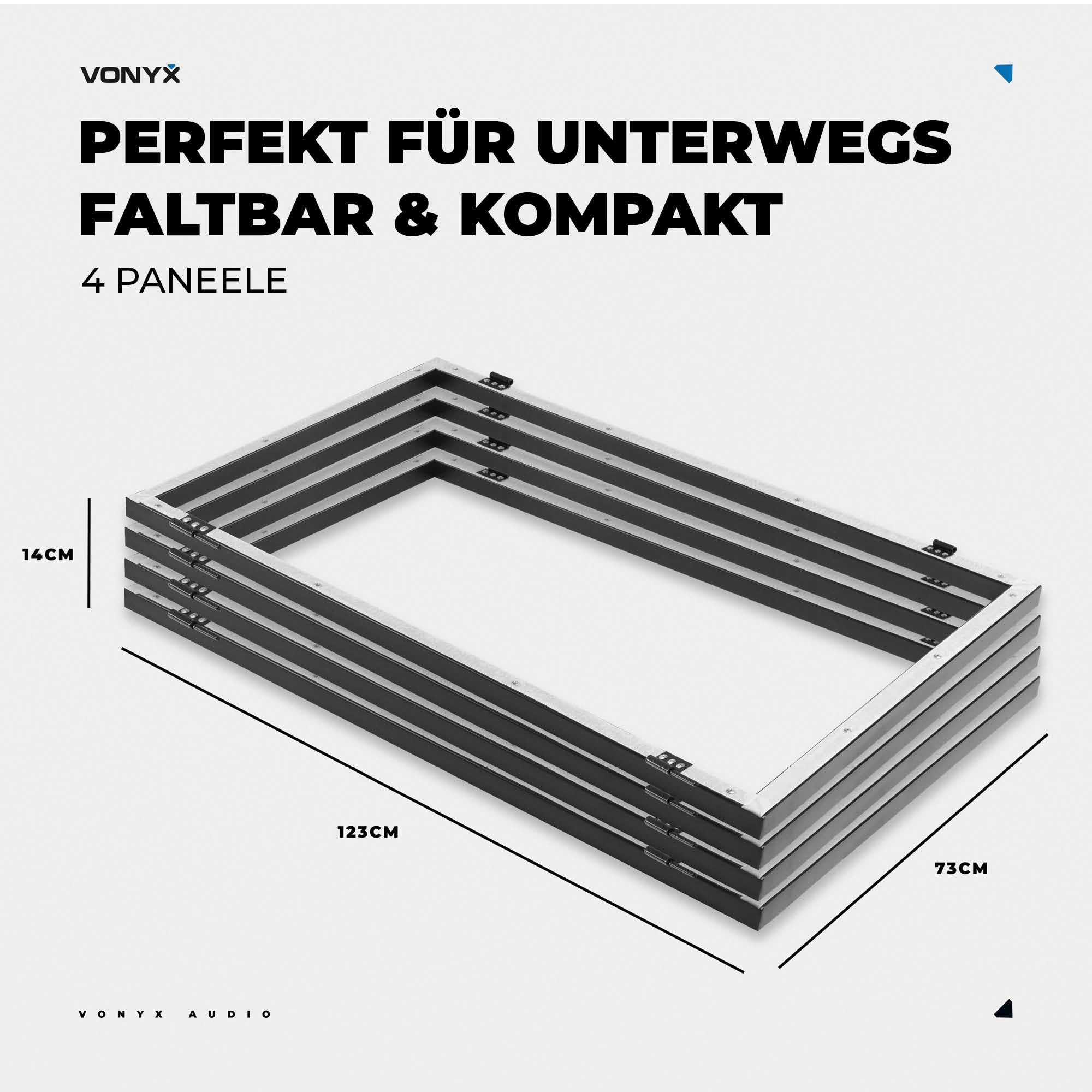Vonyx DB2 DJ Screen, Verkleidung für DJ Pult zusammenklappbarer und mobiler DJ Stand, 280cm x 120xm, Booth, mit integrierter Leinwand für ein professionelles Bühnenbild, Weiß