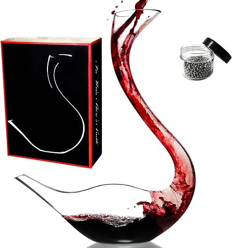 Cygnus - Decantador de cisne de cristal 100% soplado a mano, jarra de vino tinto, regalo de vino, accesorios, caja delicada envuelta y juego de