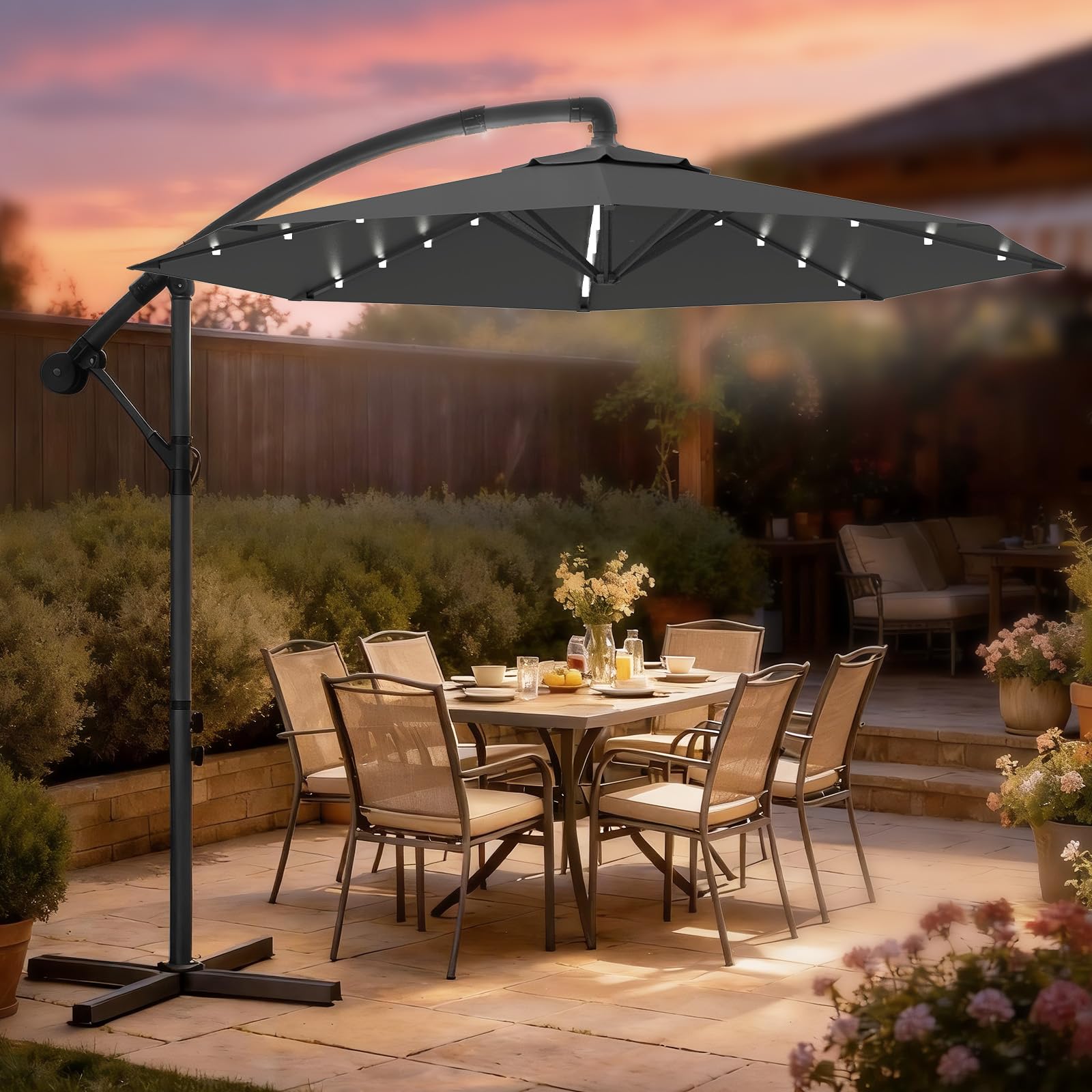 Verdego Parasol przeciwsłoneczny ze stojakiem, Ø 300 cm, parasol ogrodowy z korbą, parasol tarasowy, ochrona przed promieniowaniem UV, wiatroszczelny, wodoodporny, parasol rynkowy, obracany o 360°