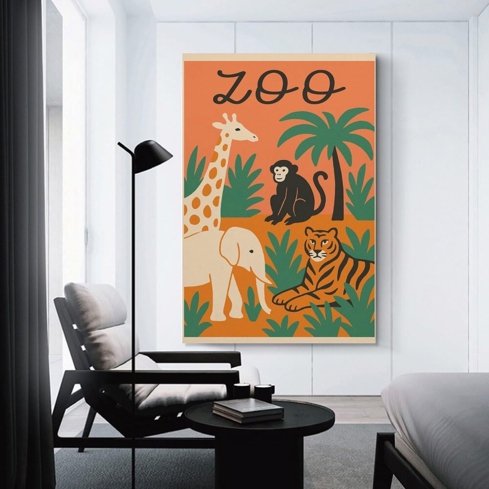 Junmoney Wall Picture Print Zoo Animals Illustration, 20x30inch(50x75cm), for Wall Displays, Bedrooms Or Room Updates, Wall Decor Suited to Curated Displays