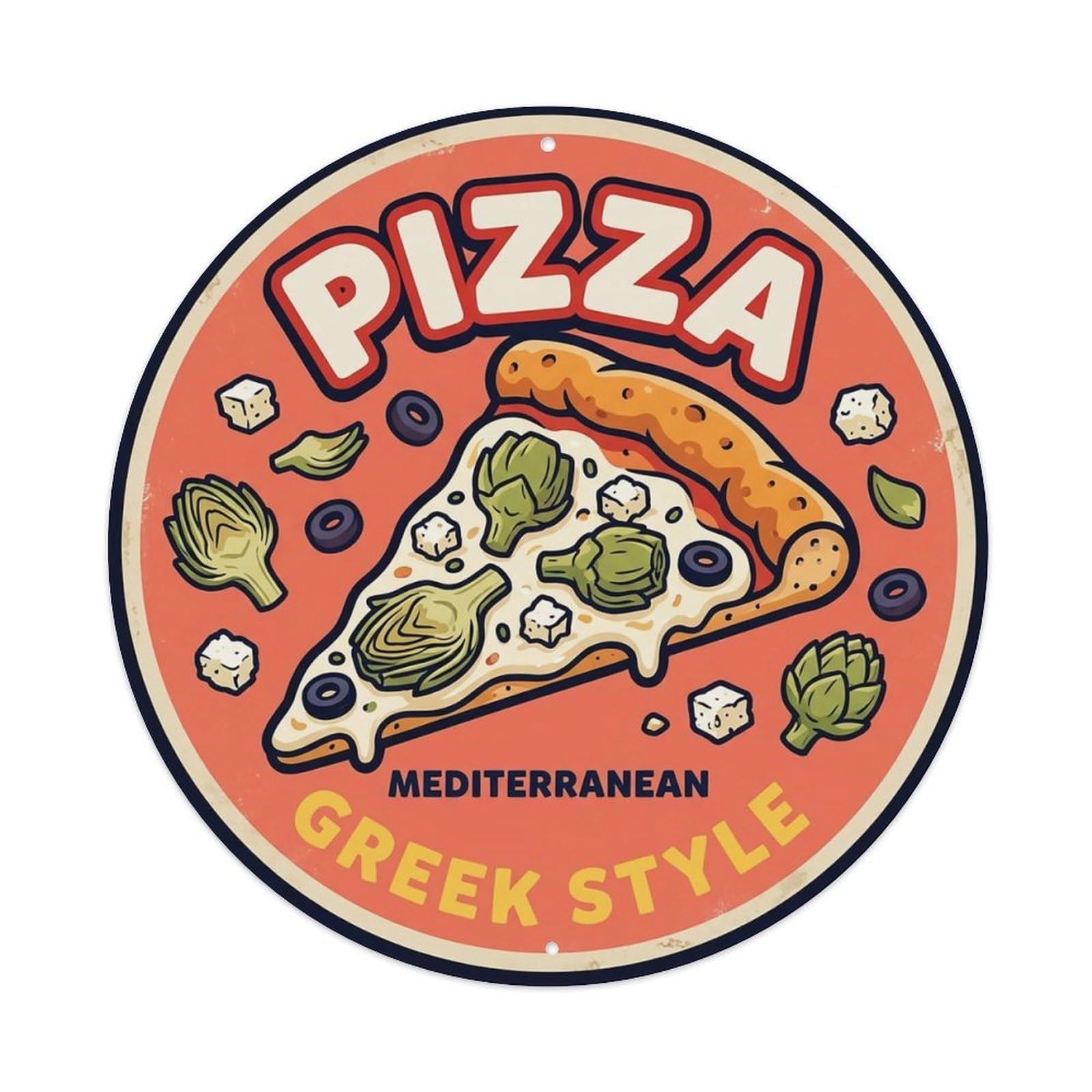 Huiyhb 8X8inch(20X20cm) Vintage Pizza Slice Italian Traditional Cuisine Artichoke Metal Tin Sign