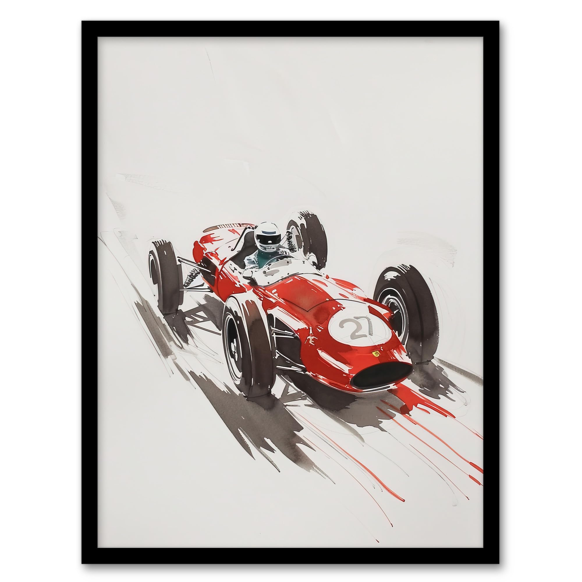 Artery8 Vintage Automobile Race Car Sport Watercolour Man Cave Artwork Framed Wall Art Print 18X24 Inch