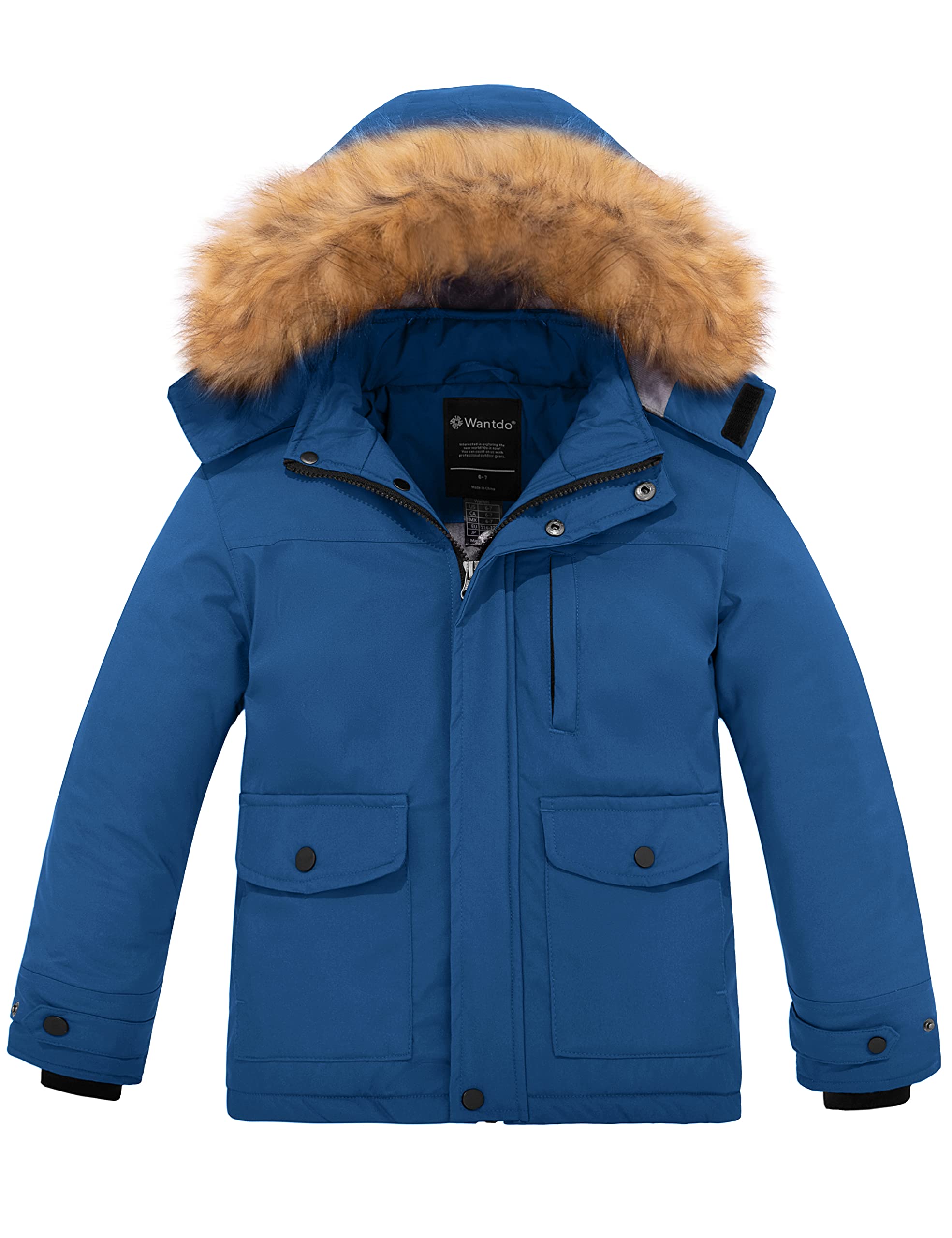 WantdoBoy's Warm Waterproof Winter Coat Thicken Puffer Jacket Parka Ski Jacket with Hood, Blue, 6-7