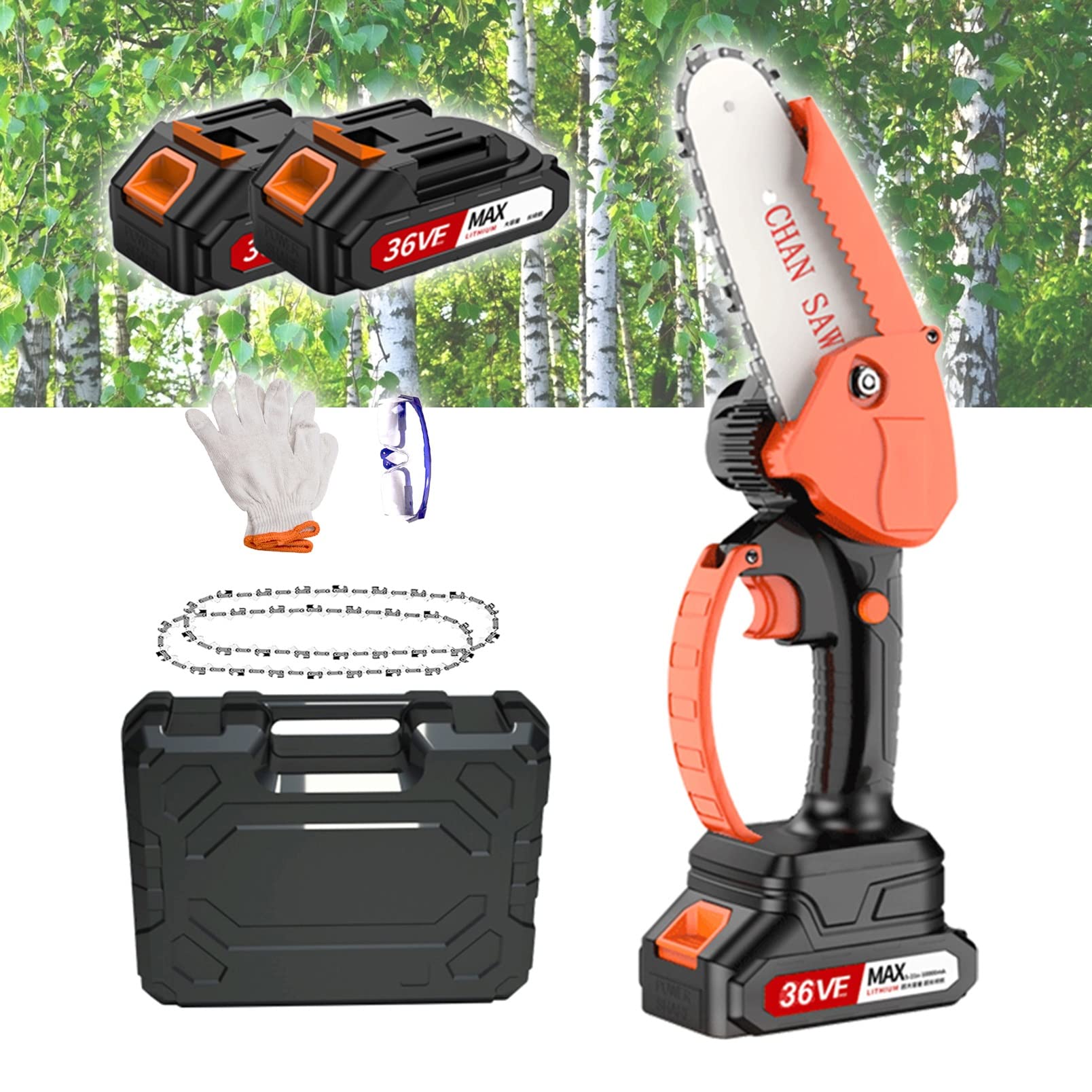 4 Pollici Mini Motosega,Portatile Seghetto a Batteria con batterie ricaricabili, con Chiusura di Sicurezza,per Potatura di Alberi E Giardino Attrezzo da Giardino( 2 Catena,2Batteria ) ( Size : 36V )