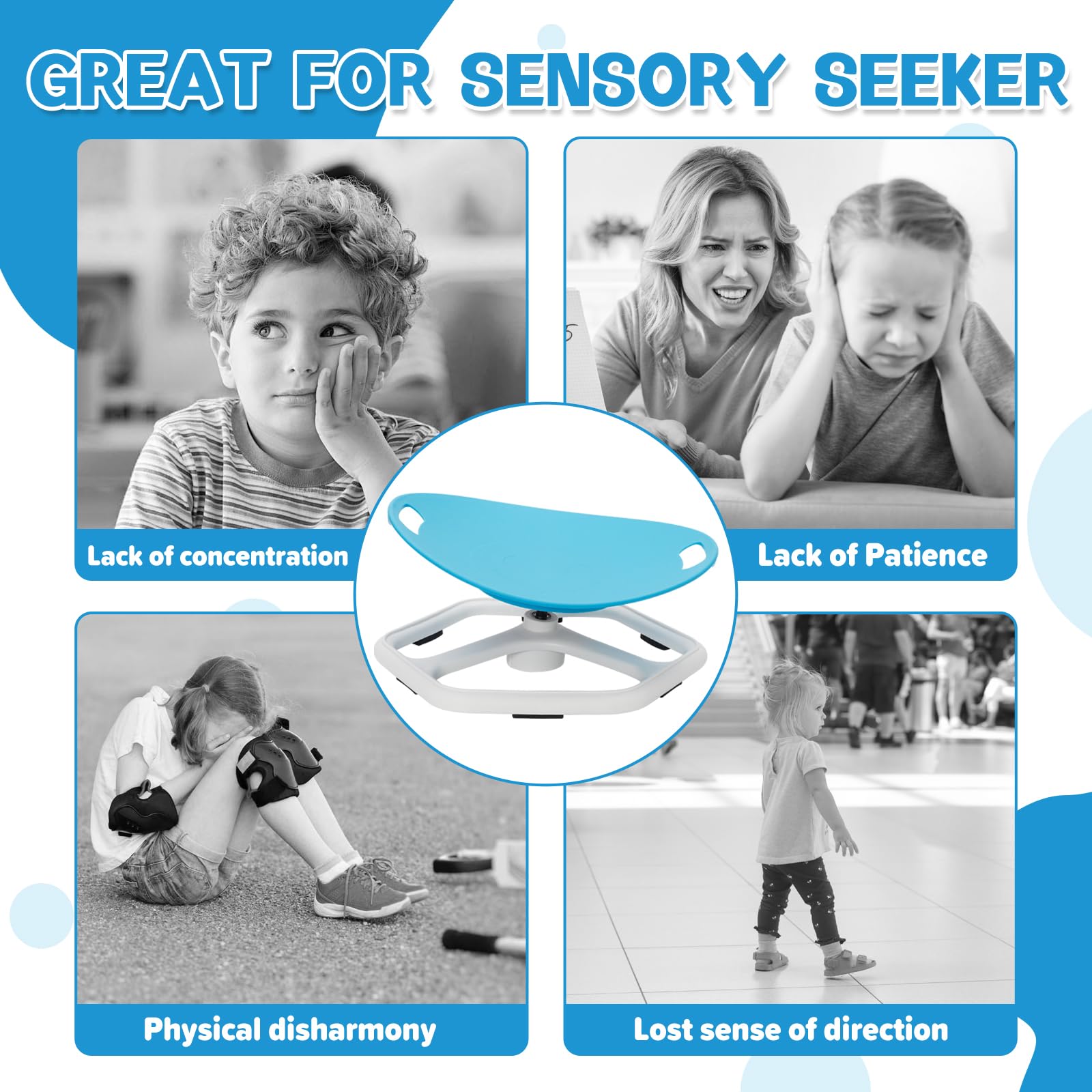 Drehstuhl Kinder Autismus mit Griff,Sensorik Spielzeug | Sensorik Drehstuhl für Autismus,360° Leiser Drehstuhl zur Förderung von Gleichgewicht und Koordination, Blau
