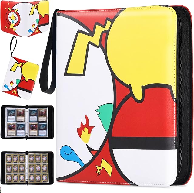 Trading Card Binder, Card Binder 9-Pocket 900 Pockets & 4-Pocket 104 Pockets Trading Card Holder Album, 63 Pages Removable Sleeves, Cards Collection Book with Zipper, 1004 Pockets