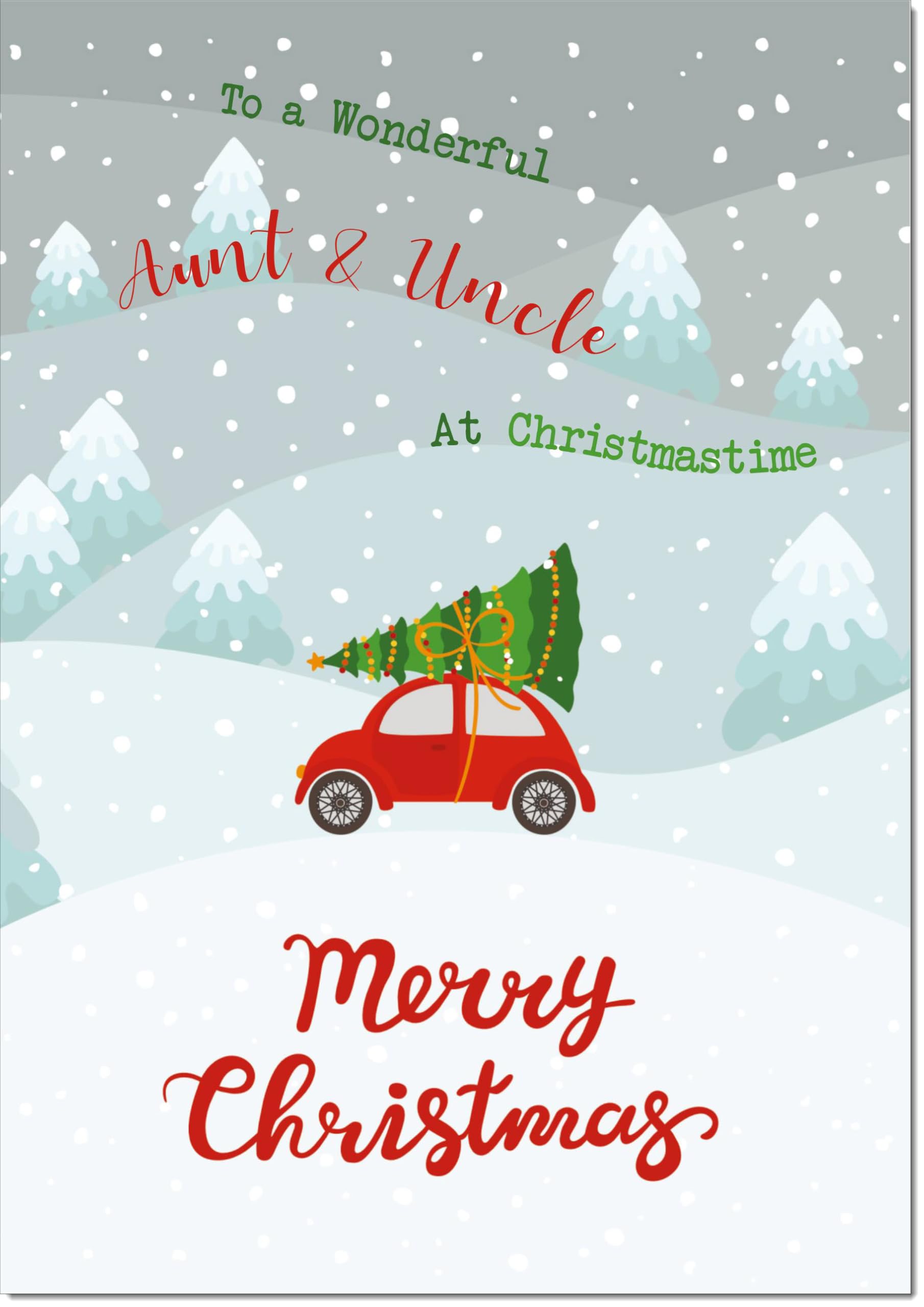 doodlecards Aunt and Uncle Christmas Card Christmas Tree on Car Large A4 Size Christmas Card for Aunt & Uncle with Plain Envelope