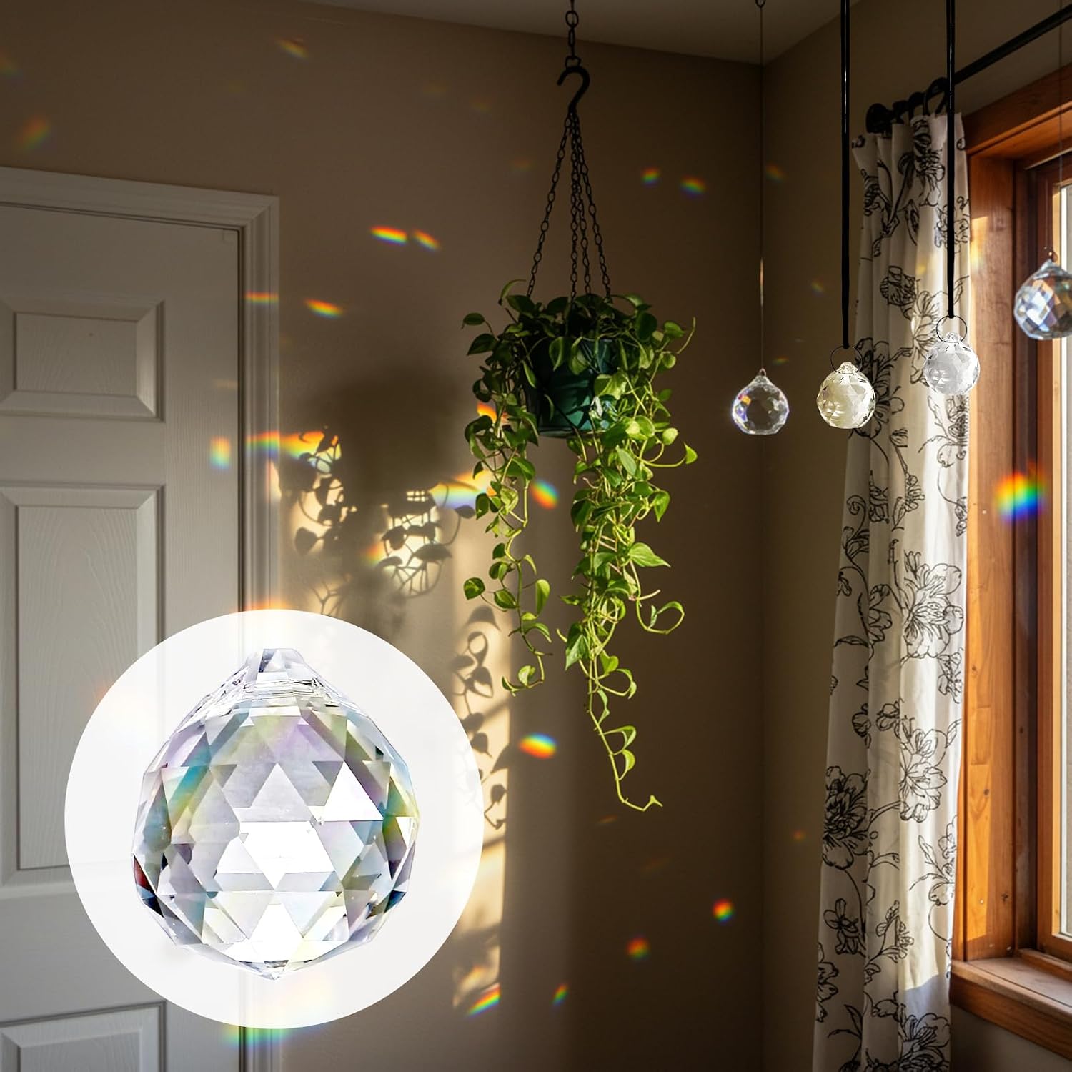 48 Pcs Clear Crystal Ball Prism 20mm Chandeliers Prism Sun Shine Catcher Christmas Crystal Ornaments Rainbow Pendants Maker, Crystals Ball for Window Hanging, Garden Decor, and Gift Making