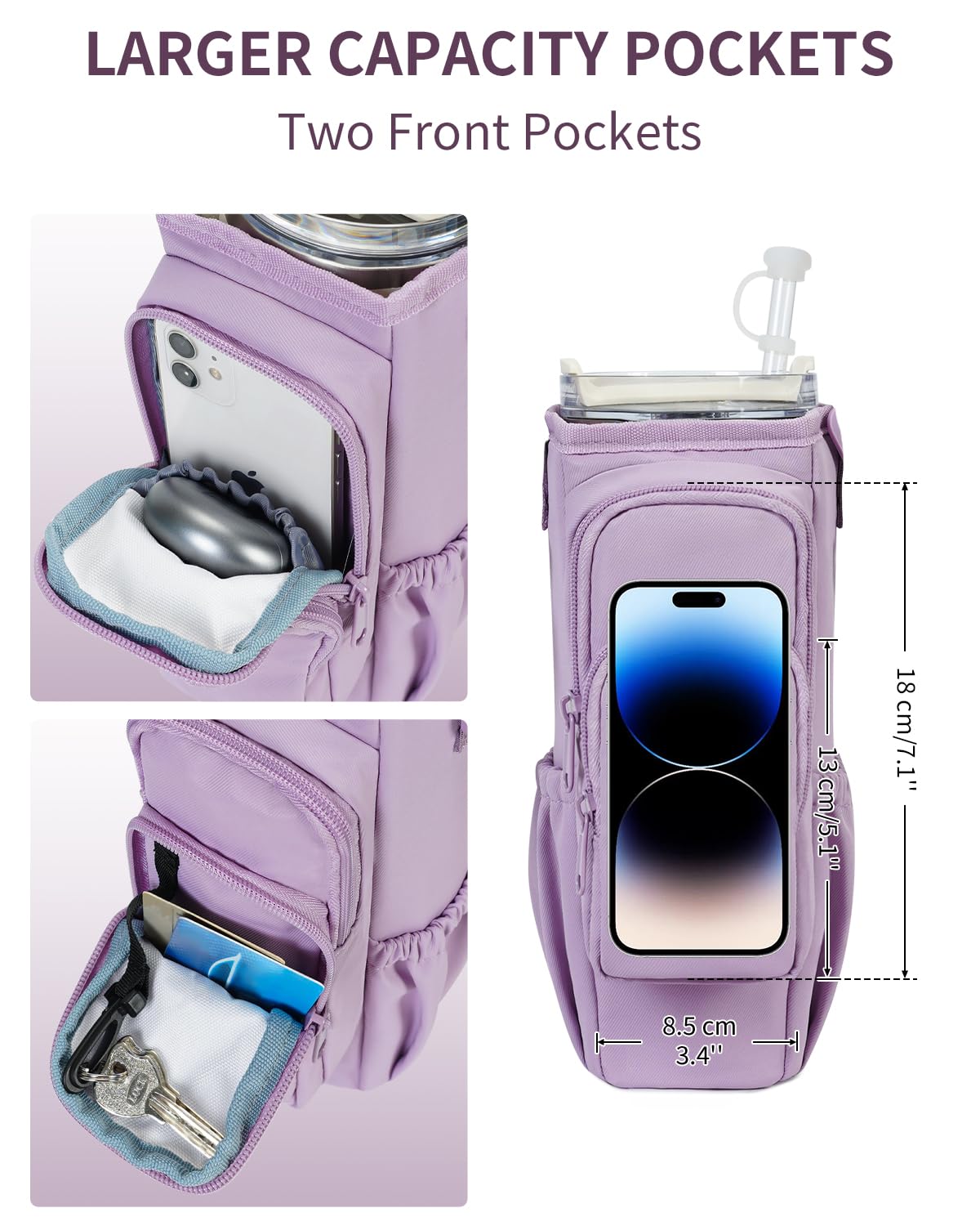 sportsnew 40oz Water Bottle Carrier Bag, Insulated Tumbler Holder with Phone Pocket & Adjustable Strap - Image 3