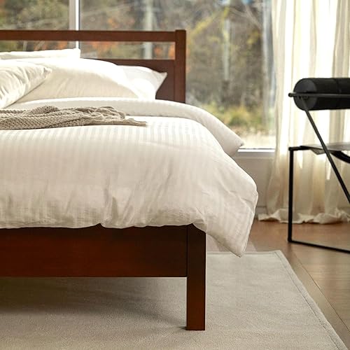 LIFEMENT Signature Wood Platform Bed Frame with Headboard, Essential, Noise Free, Under Bed Storage, No Box Spring Needed, Easy Assembly (Walnut, Queen (U.S. Standard))