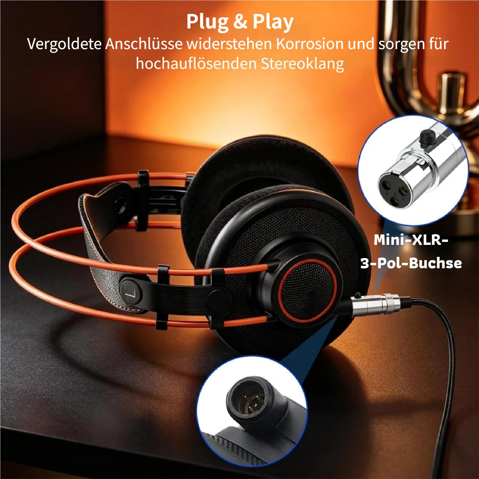 K702 Kabel, USB-C auf Mini XLR 3-Pol, Nylongeflecht, verlustfreies Audio, kompatibel mit kompatibel mit AKG K240, K240S, K240MK II, Q701, K141, K171, K181, K271s, K271 MKII, 1,5 M