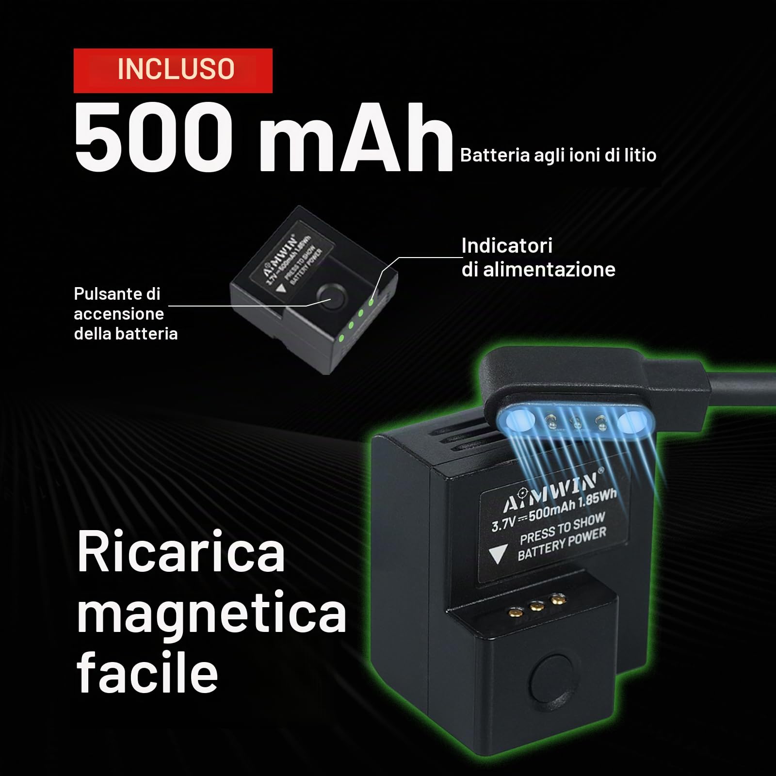 AIMWIN per Pistola 900 Lumen – Torcia LED Compatta Ricaricabile Montata su Slitta per Pistole, Impermeabile, Resistente, Alta Potenza – Compatibile con Glock, Slitta Picatinny 1913