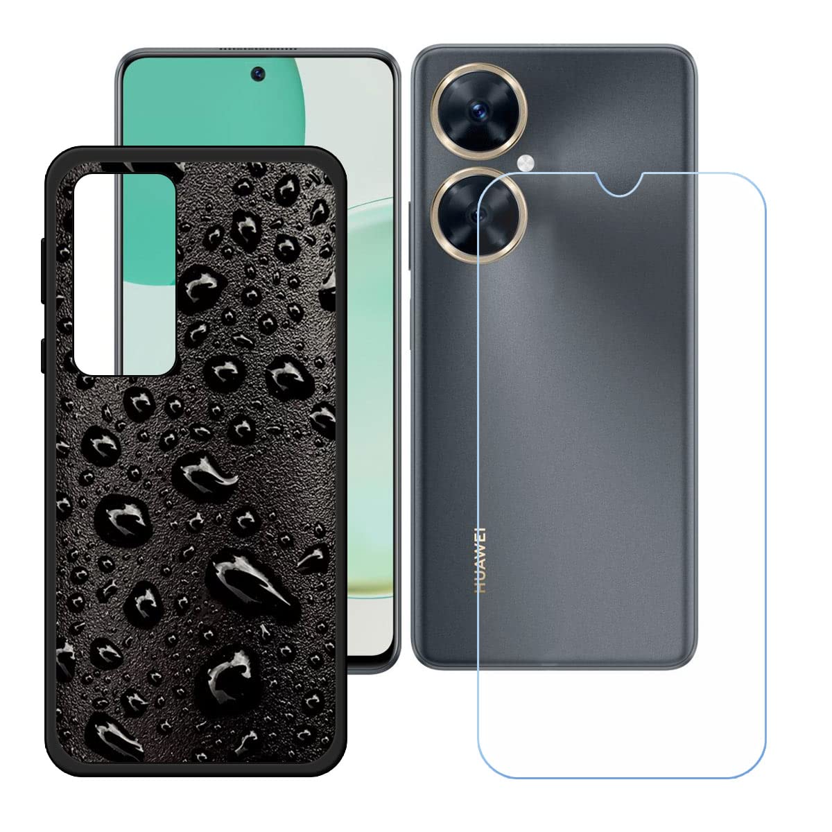 Cover Per Huawei Nova 11i + 3 Pellicole Vetro Temperato - Custodia Morbida TPU Antiurto, Bordo Rialzato, Antigraffio, Leggera, Colore Nero